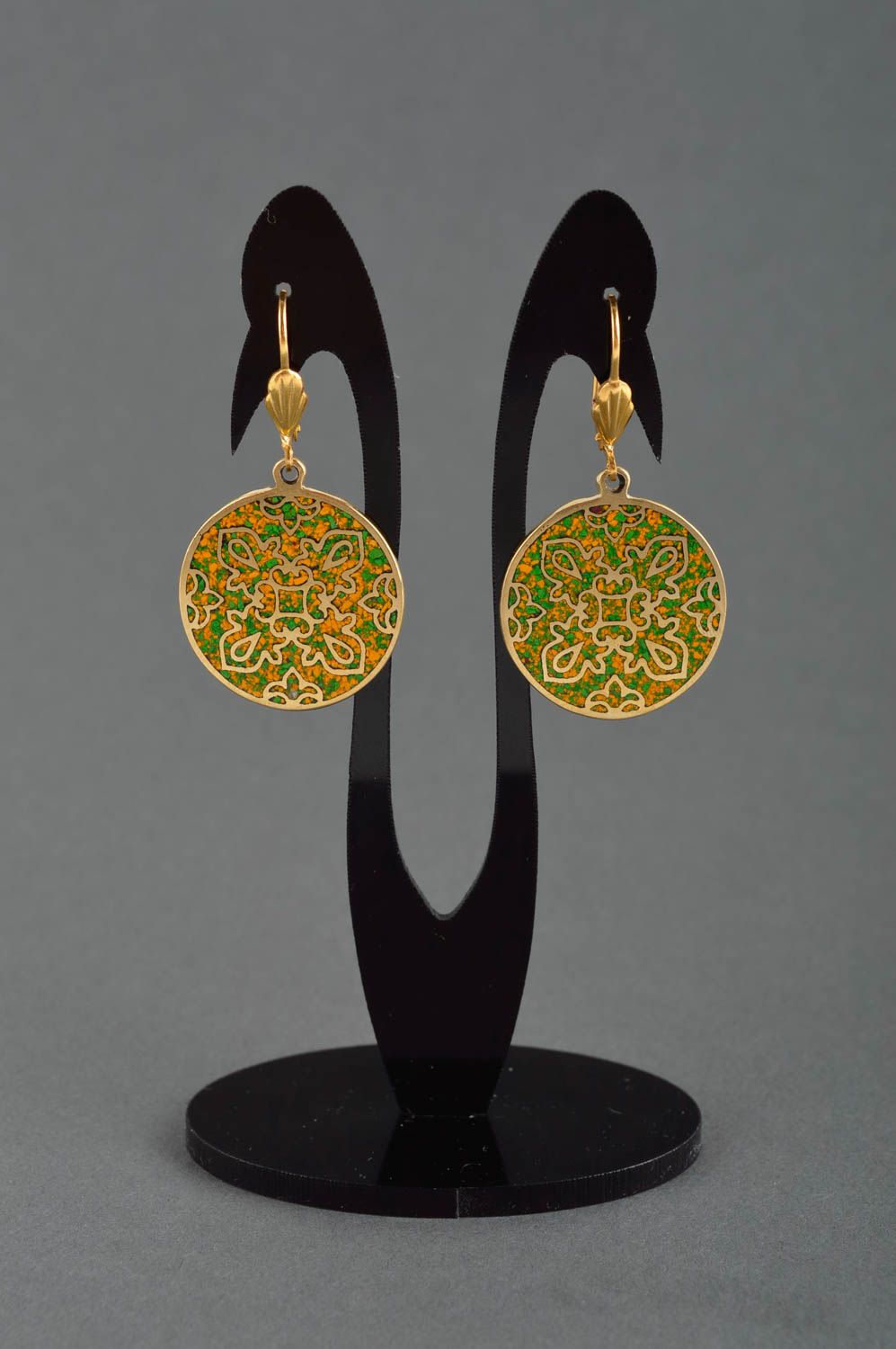 Designer earrings with natural stones handmade brass earrings metal bijouterie photo 1