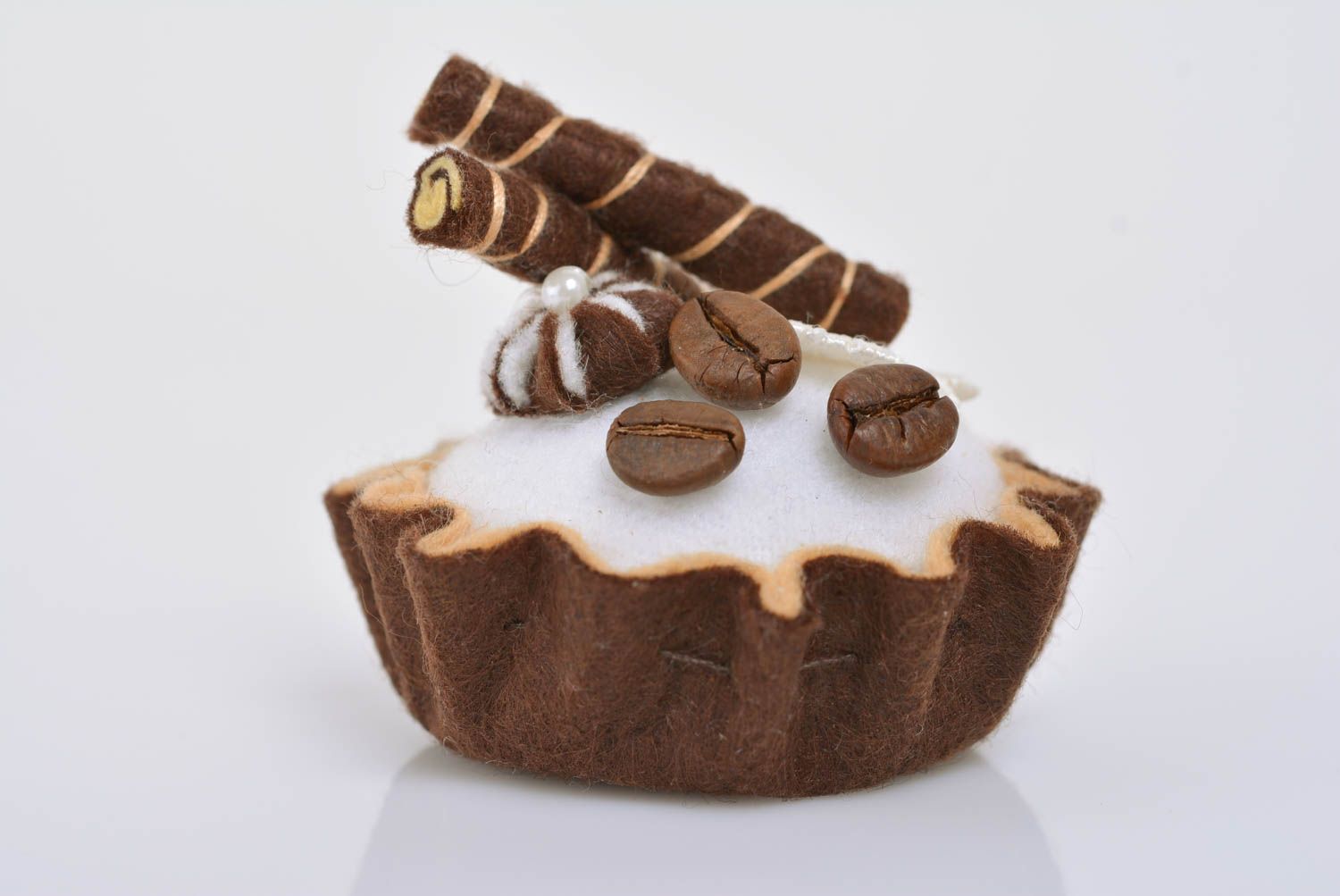Handmade designer decorative felt pincushion in the shape of chocolate cake photo 3