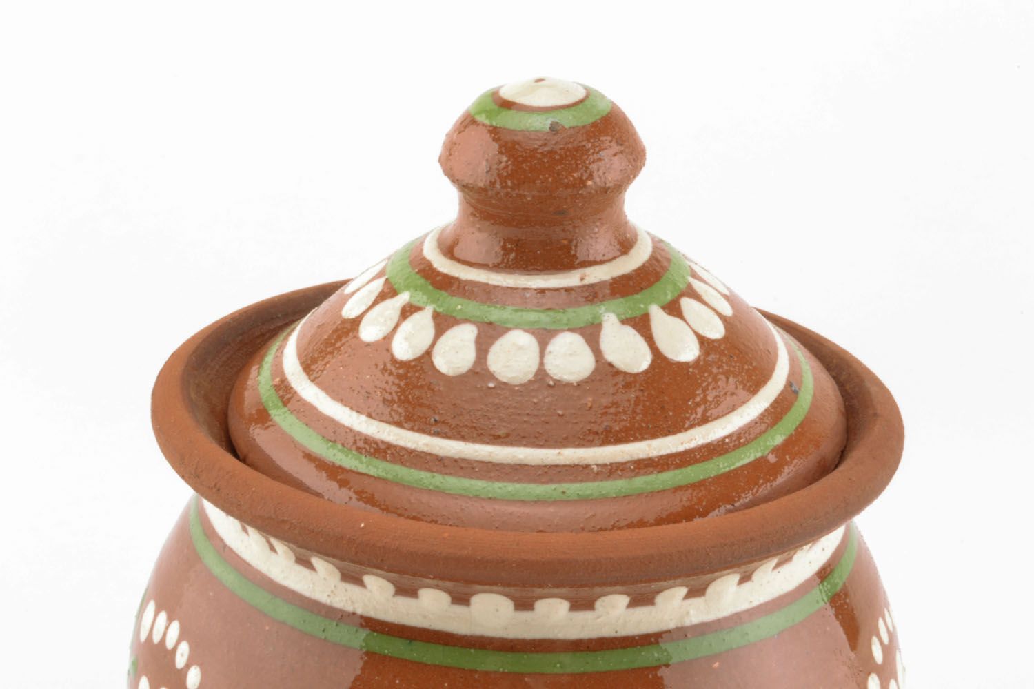 3,5 inches tall cooking ceramic pot with a lid in ethnic style and floral pattern 1 lb photo 2