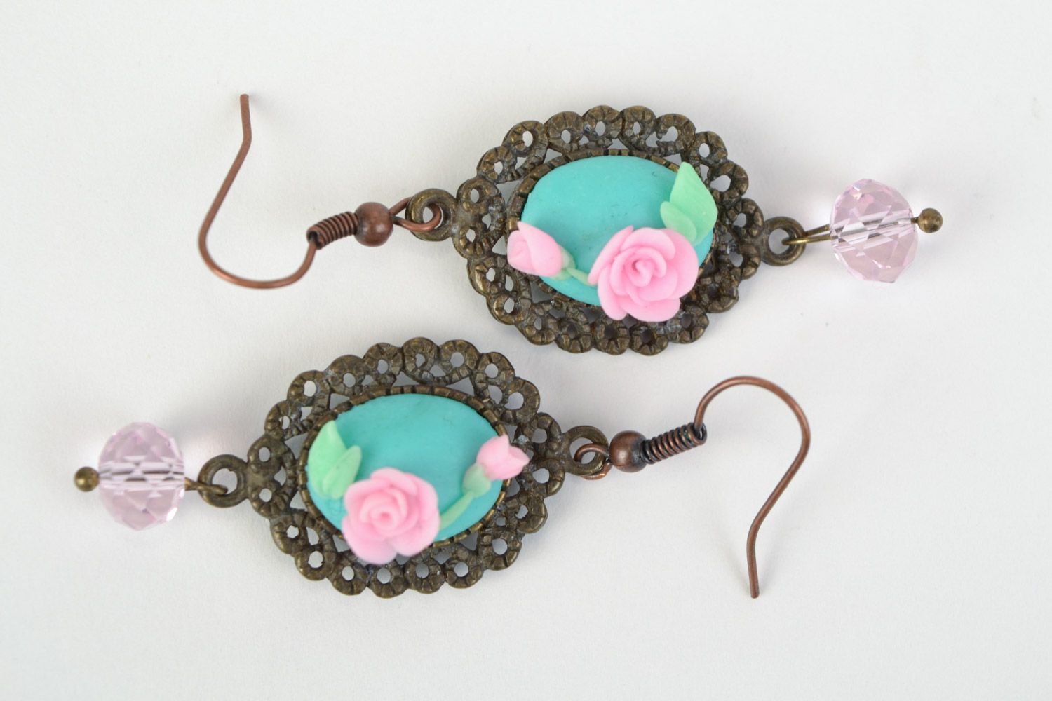 Handmade plastic earrings with metal fittings in vintage style photo 3