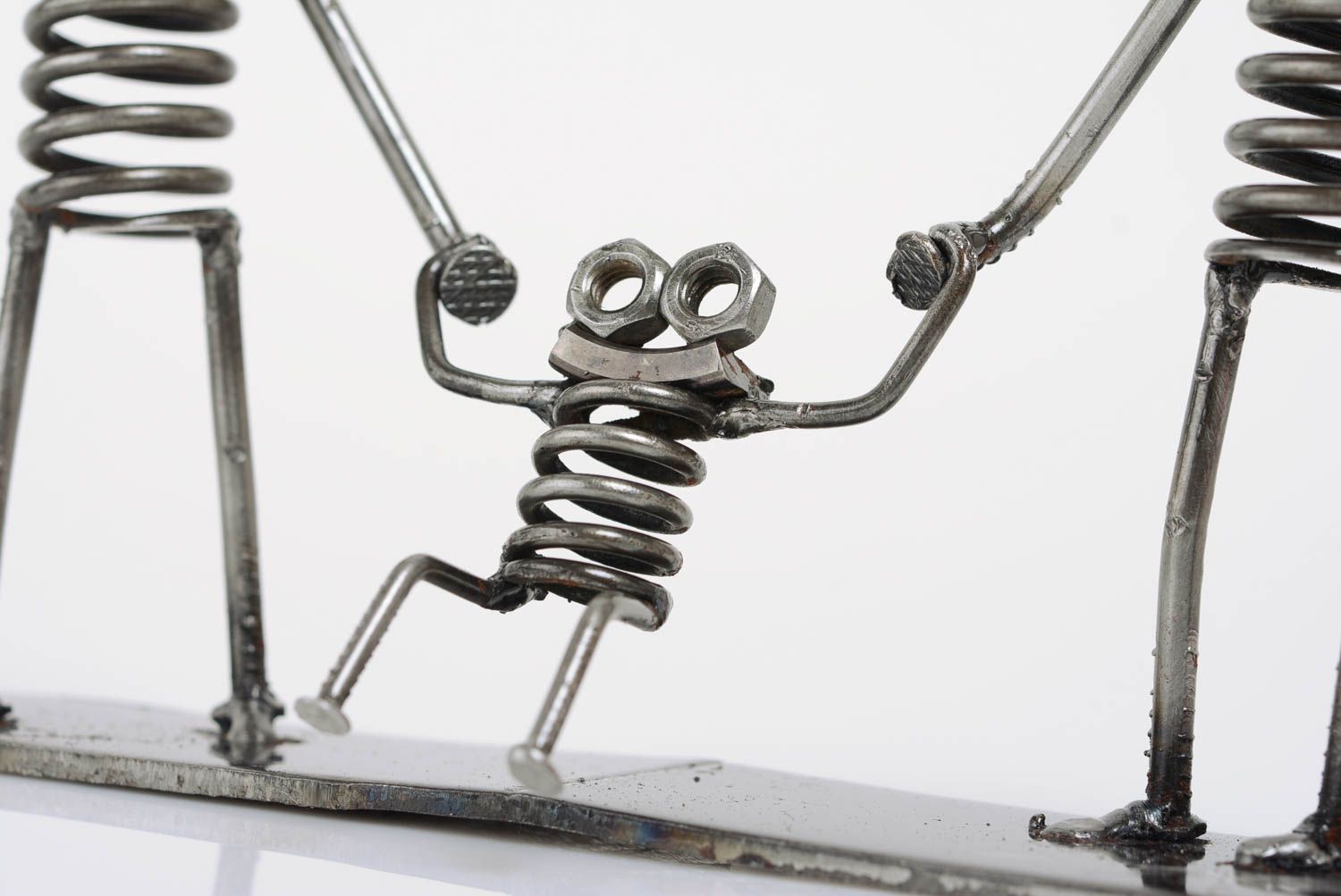 Handmade miniature metal figurine in techno art style for interior robot family photo 3
