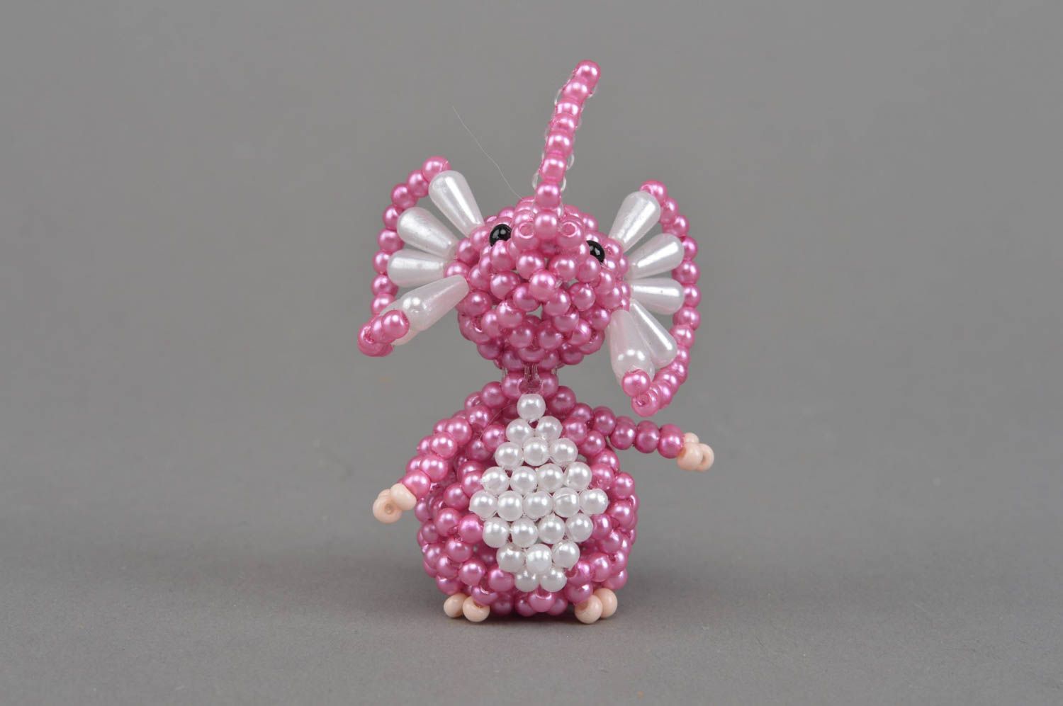 Handmade designer miniature collectible beaded animal figurine violet elephant photo 3