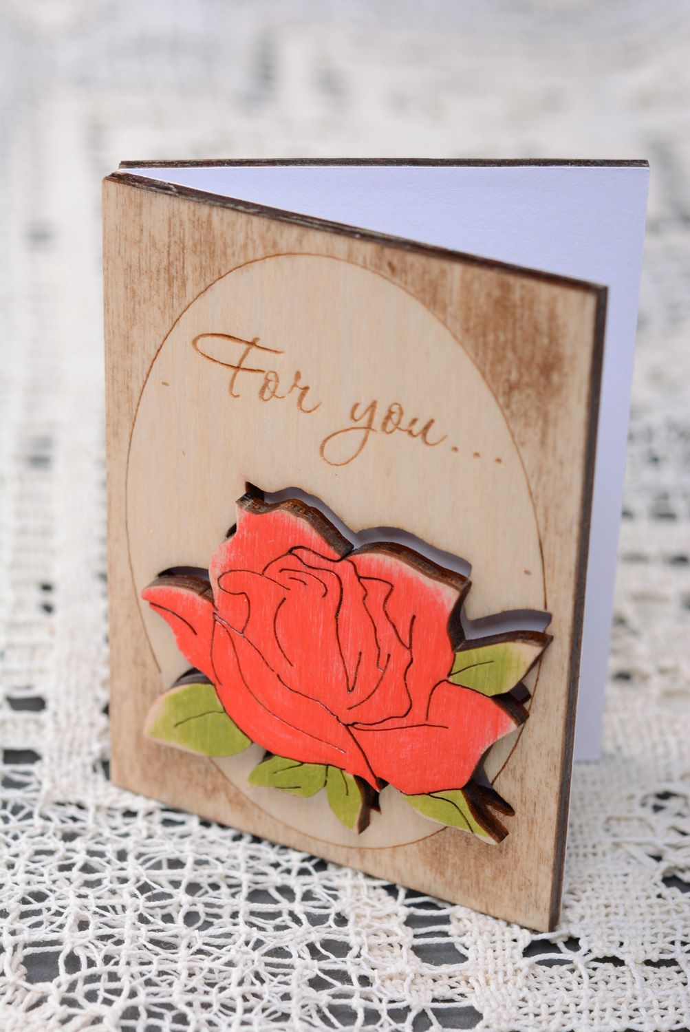 Handmade plywood greeting card with flower photo 2
