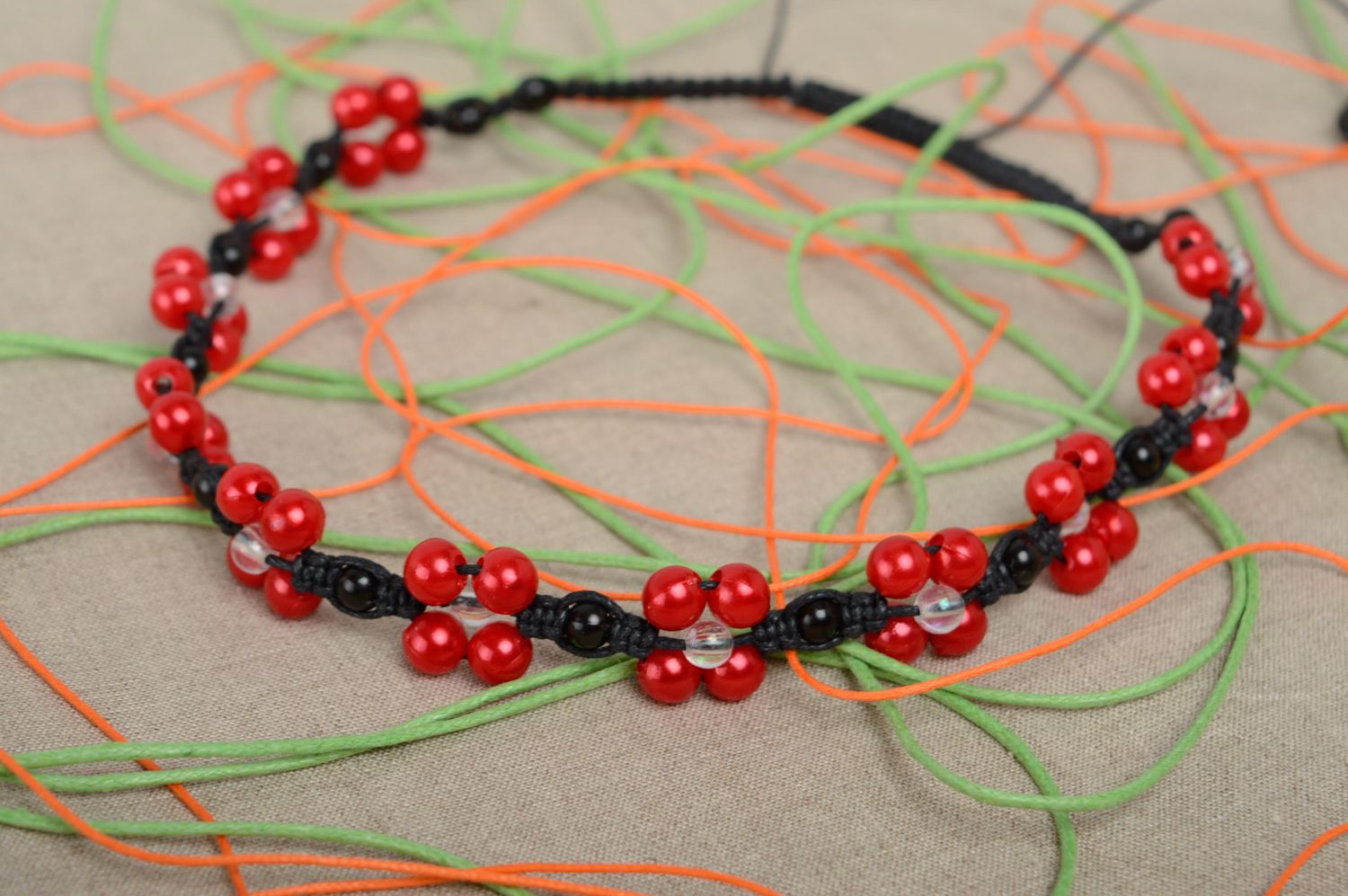 Macrame headband-necklace with ceramic beads  photo 1