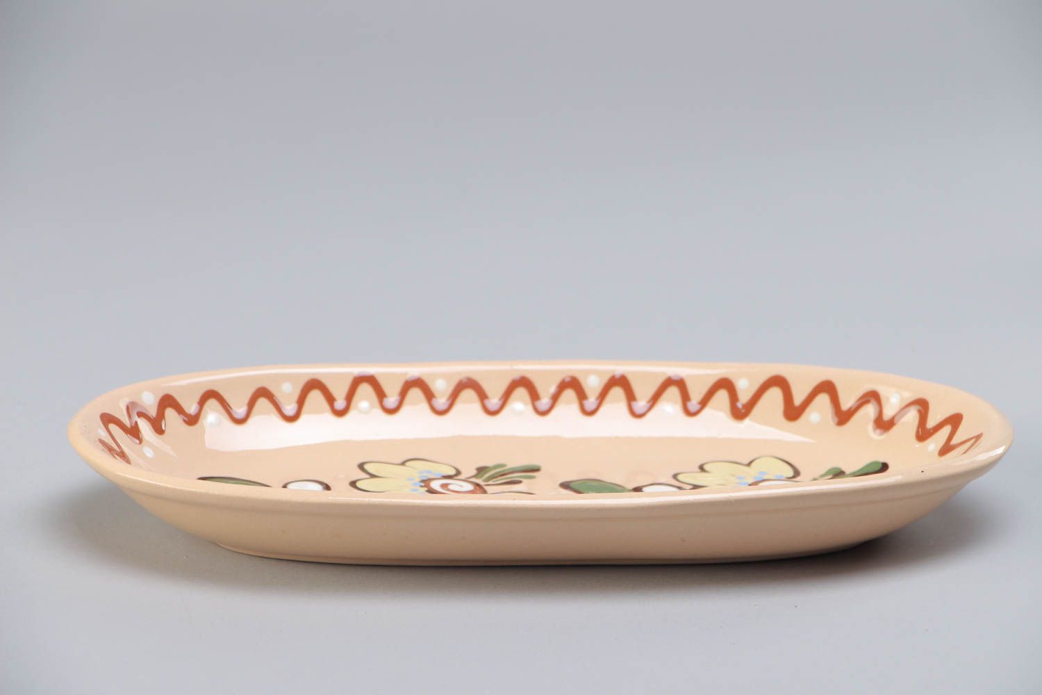 Handmade decorative ceramic long plate ornamented with colorful glaze for fish photo 2