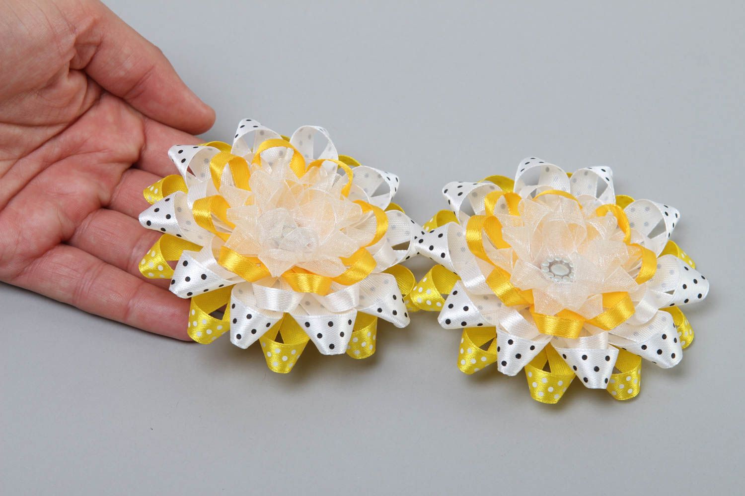 Handmade flower hair clip beautiful barrette 2 pieces kanzashi flower ideas photo 5
