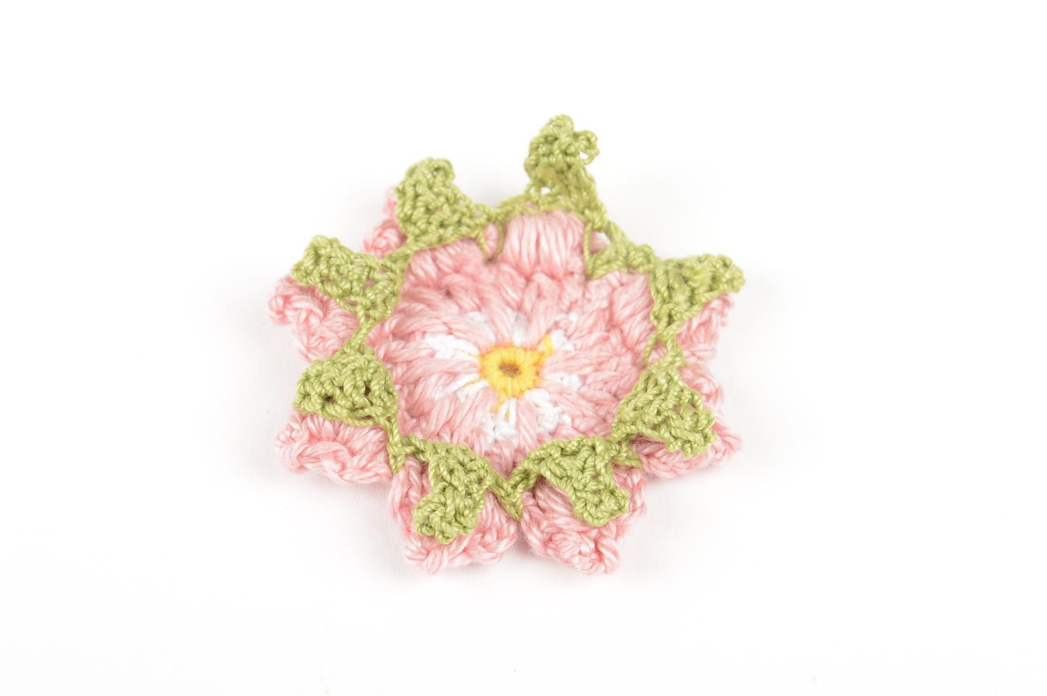 Handmade pink designer flower unusual blank for brooch crocheted fittings photo 2