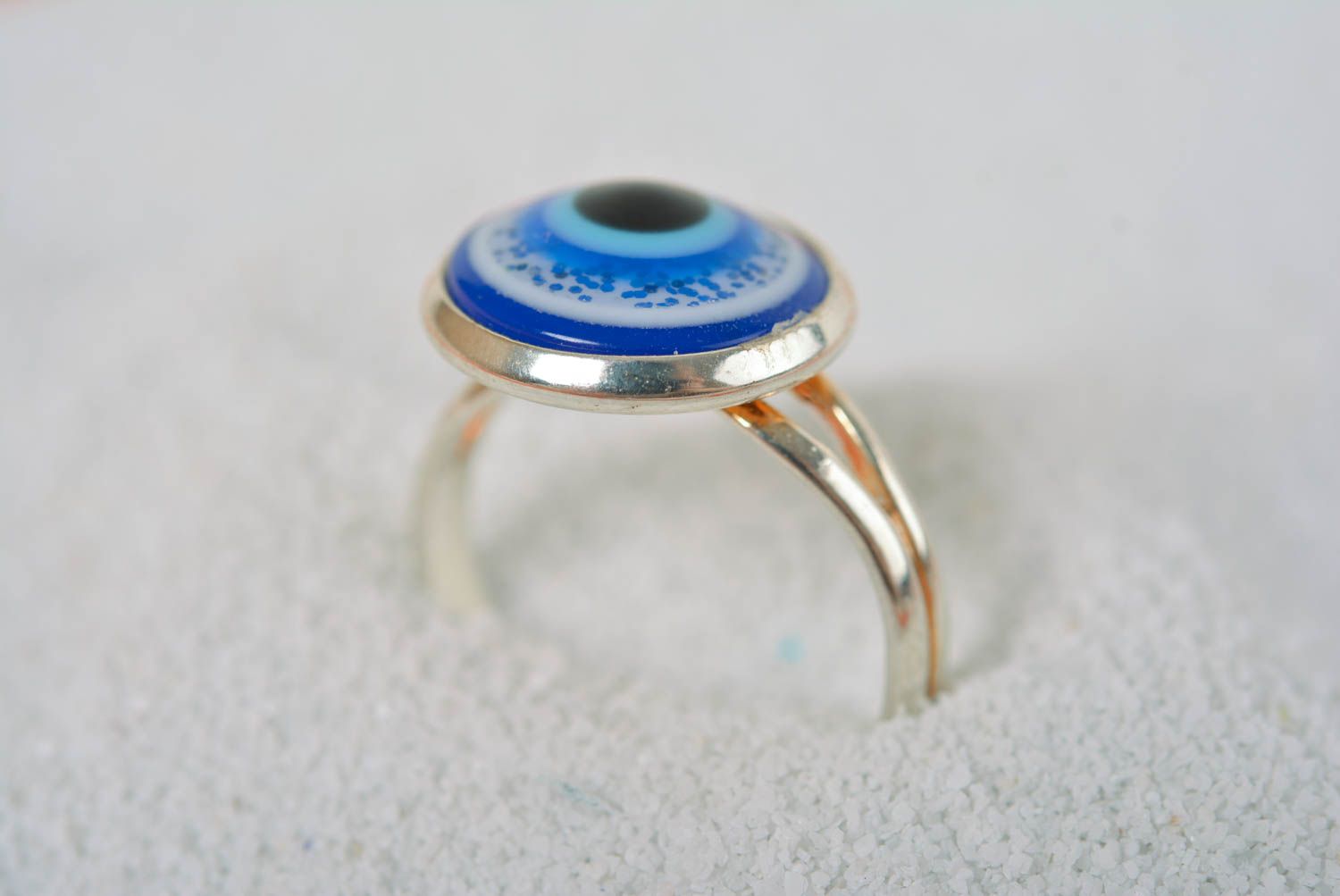 Кольцо ручной работы кольцо из эпоксидной смолы модное кольцо голубое глаз фото 2