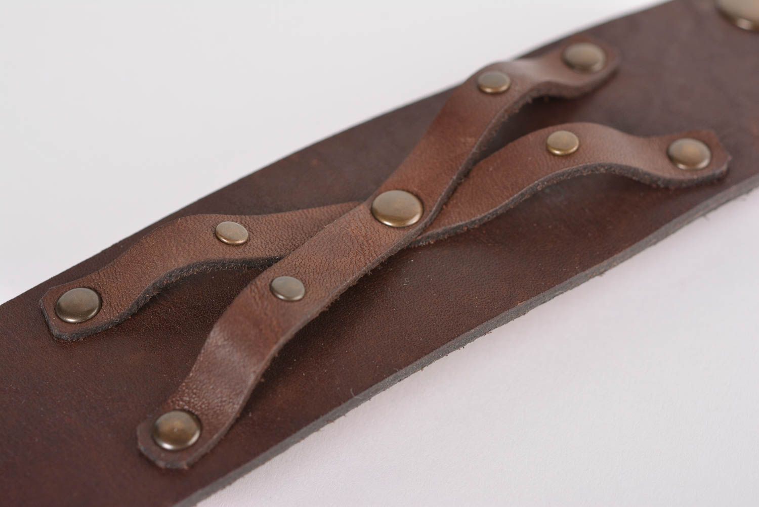 Bracelet cuir Bijou fait main large brun de créateur Accessoire design photo 5
