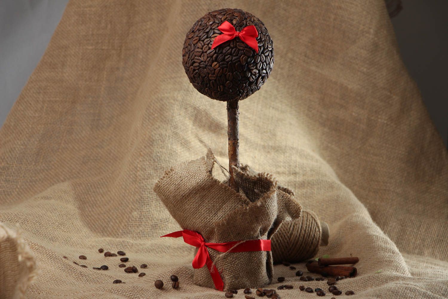 Topiario albero decorativo fatto a mano di grani caffè alberello della felicità foto 2