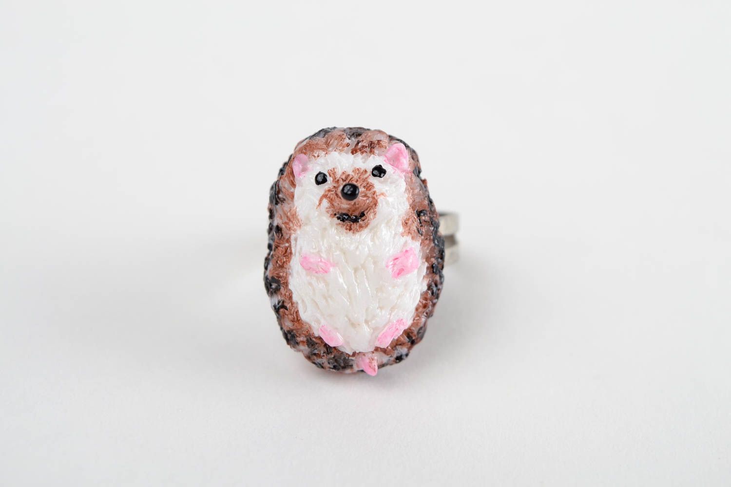 Кольцо ручной работы ежик кольцо для девушек украшение из полимерной глины фото 3