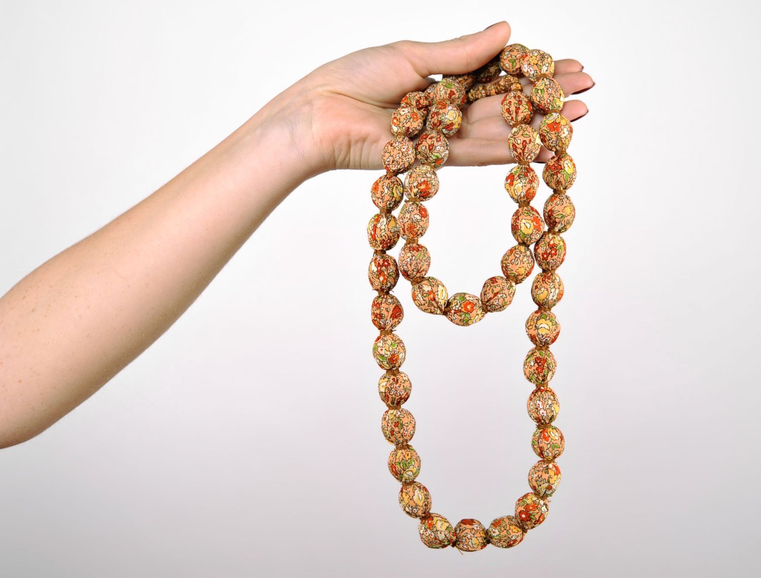 Long Beaded Necklace Sewn with Fabric photo 5