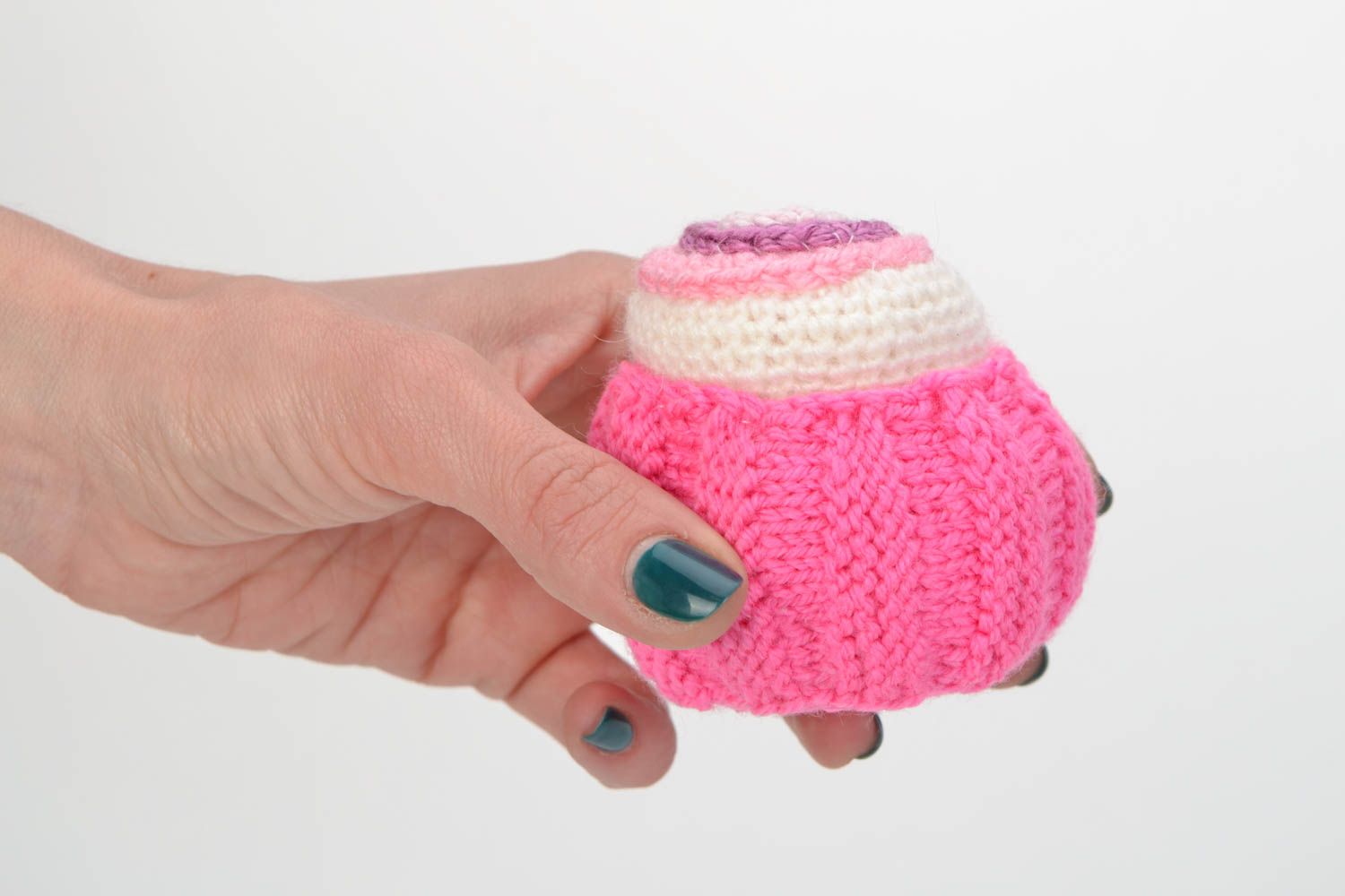 Small pink soft handmade crochet cake for children and home decor photo 2