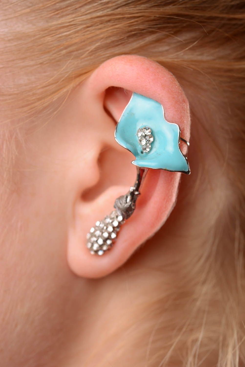 Boucle d'oreille ear cuff Fleur cristalline photo 3