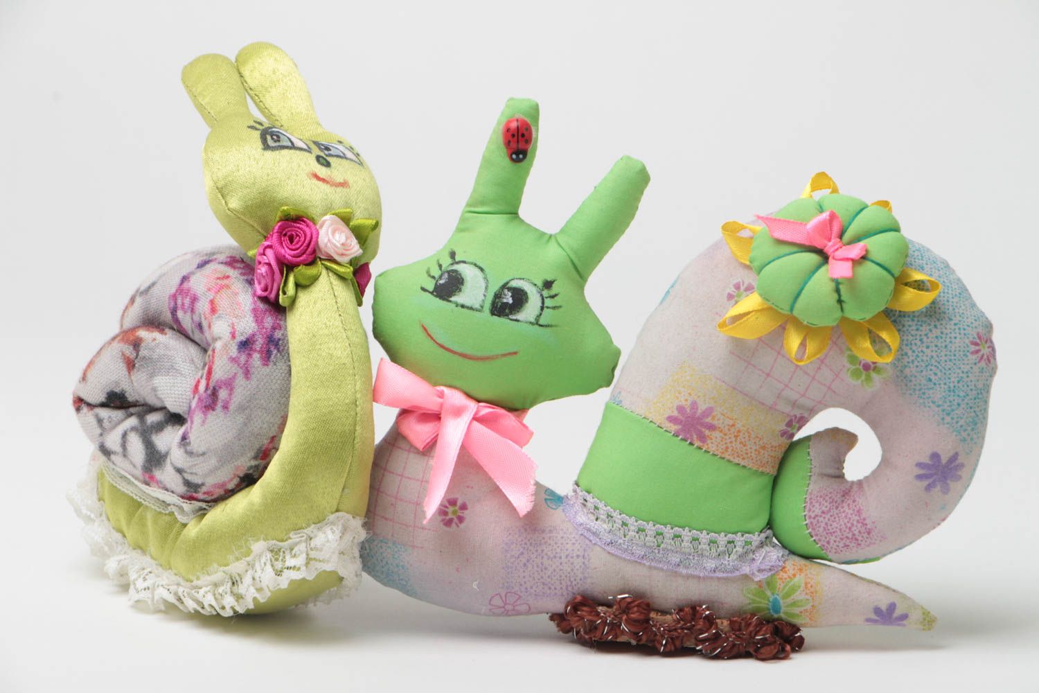 Set of 2 handmade designer colorful fabric soft toys Snails for children photo 2