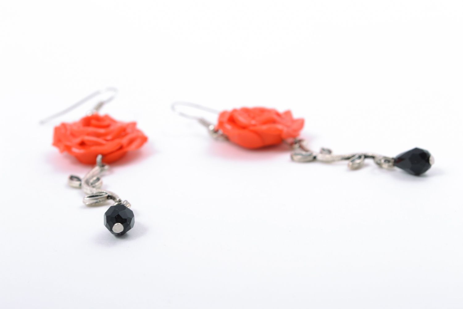 Long polymer clay floral earrings photo 4