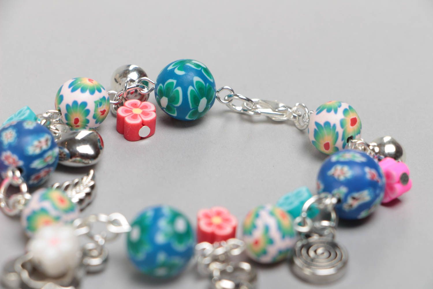 Charm bracelet for teen girls with blue and pink colorful beads photo 4