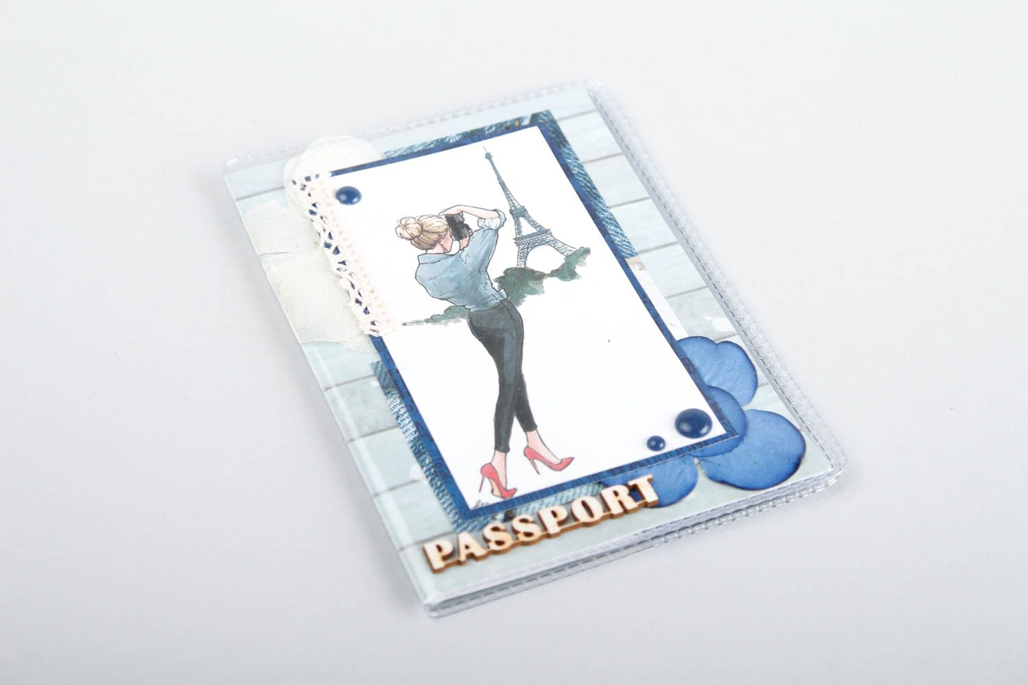 Подарок подруге ручной работы оригинальный подарок обложка на паспорт синяя фото 3
