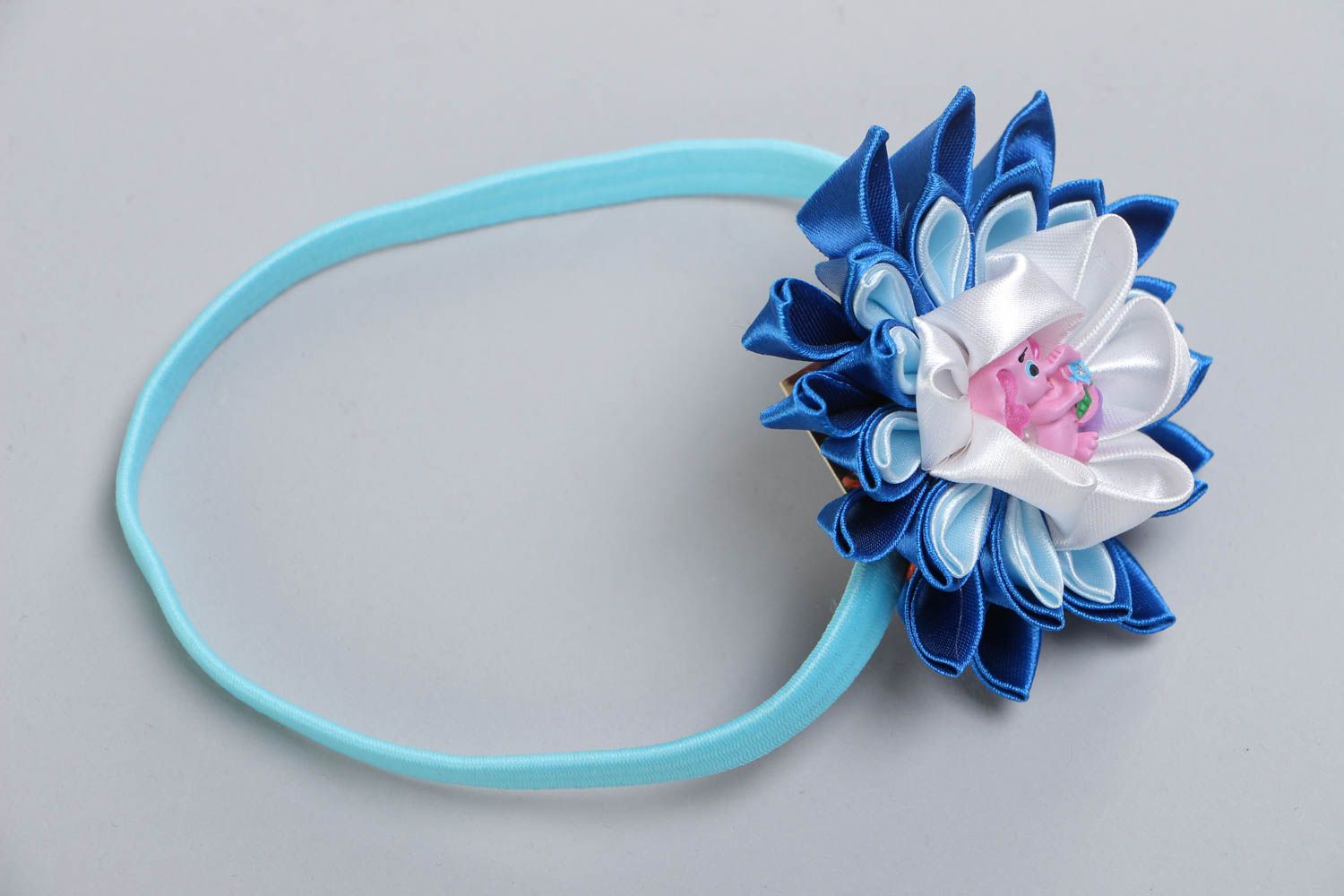 Handmade Haarband mit Blume Kanzashi Technik dünn mit Elefanten Geschenk Mädchen foto 3