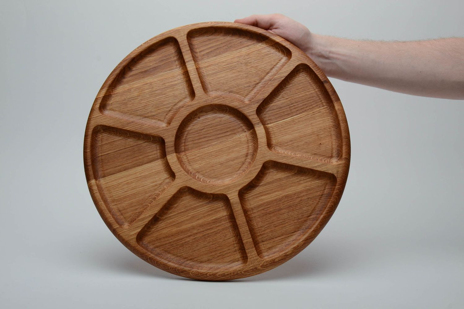 Wooden partitioned dish with 6 departments covered with linseed oil photo 5