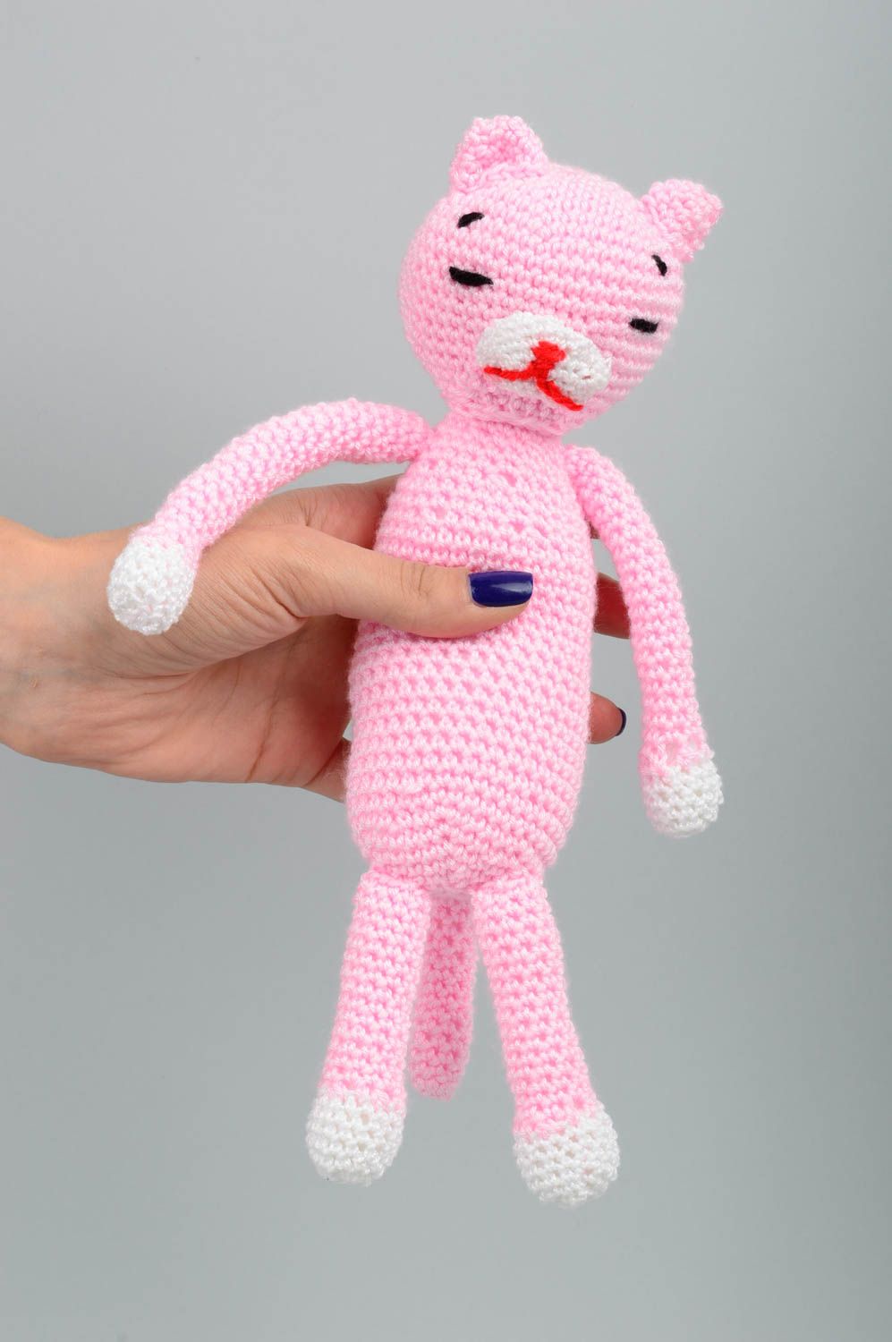 Peluche chat rose faite main Jouet tricot au crochet Cadeau pour enfant photo 3