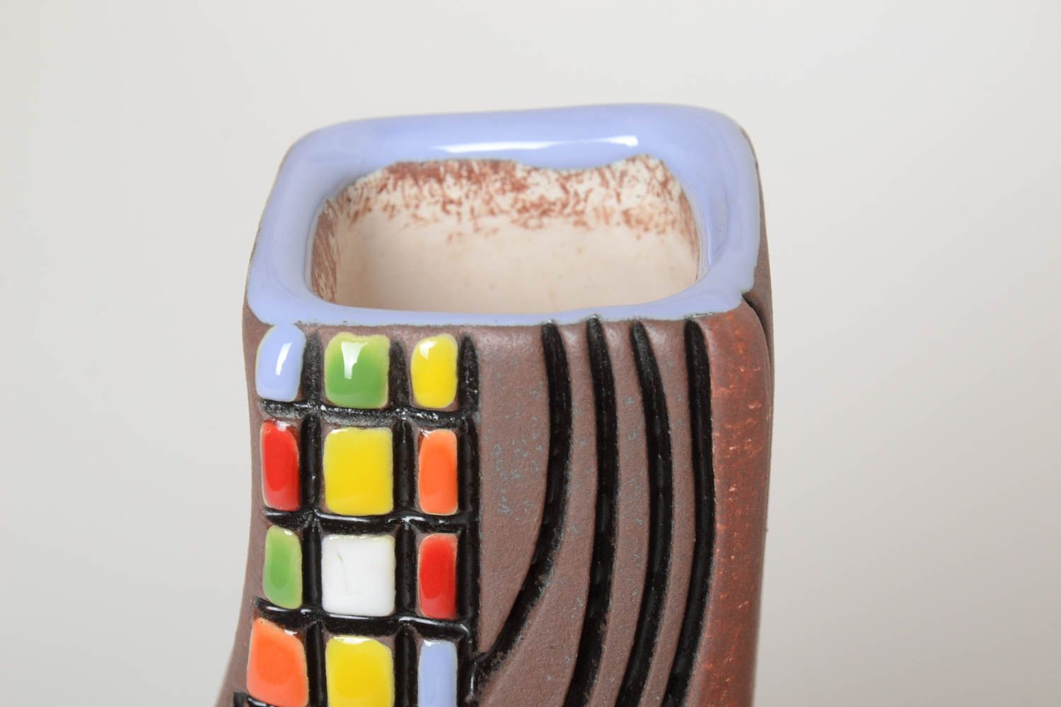 Vase argile Déco maison fait main Cadeau original haut à motif multicolore photo 3