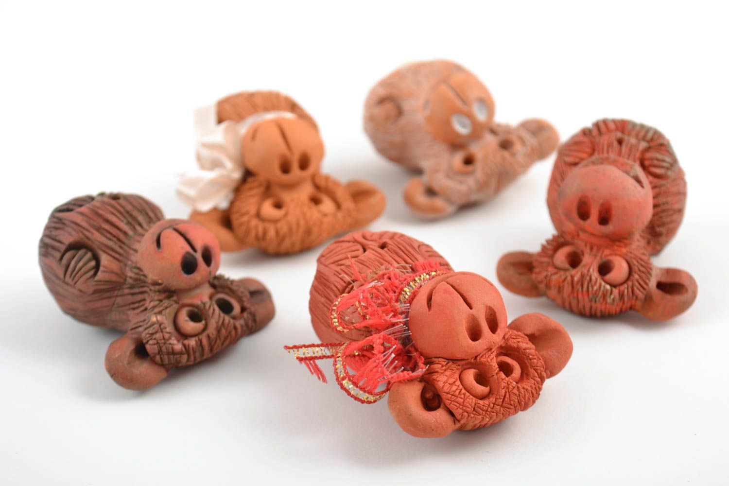 Set of 5 handmade collectible miniature ceramic animal figurines of monkeys photo 5