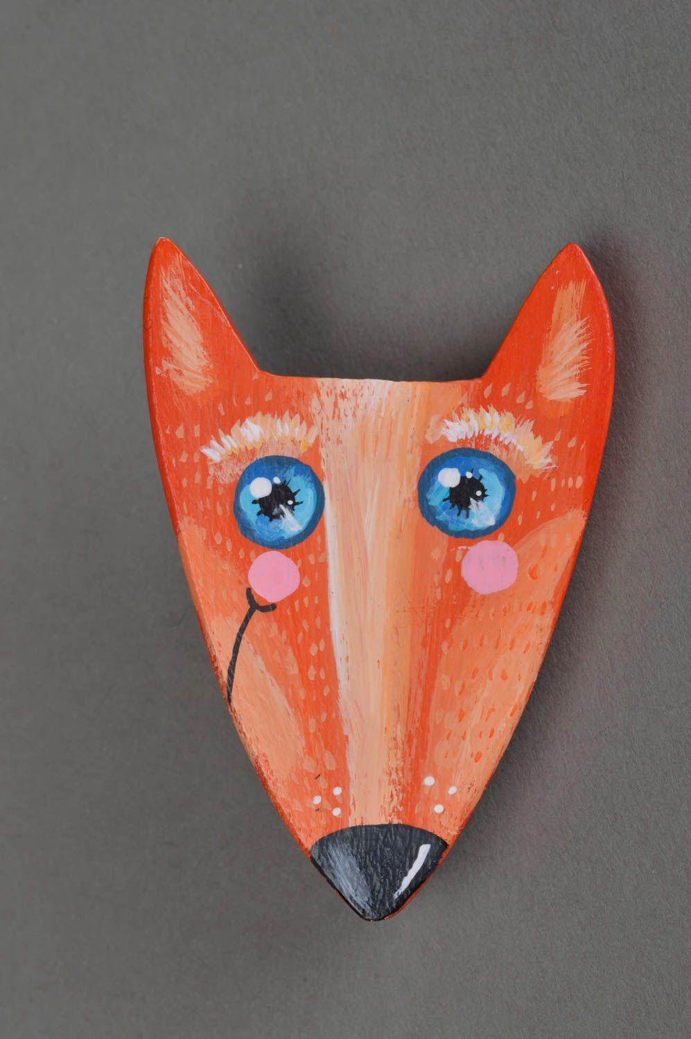 Beautiful painted orange handmade designer wooden brooch in the shape of fox photo 1