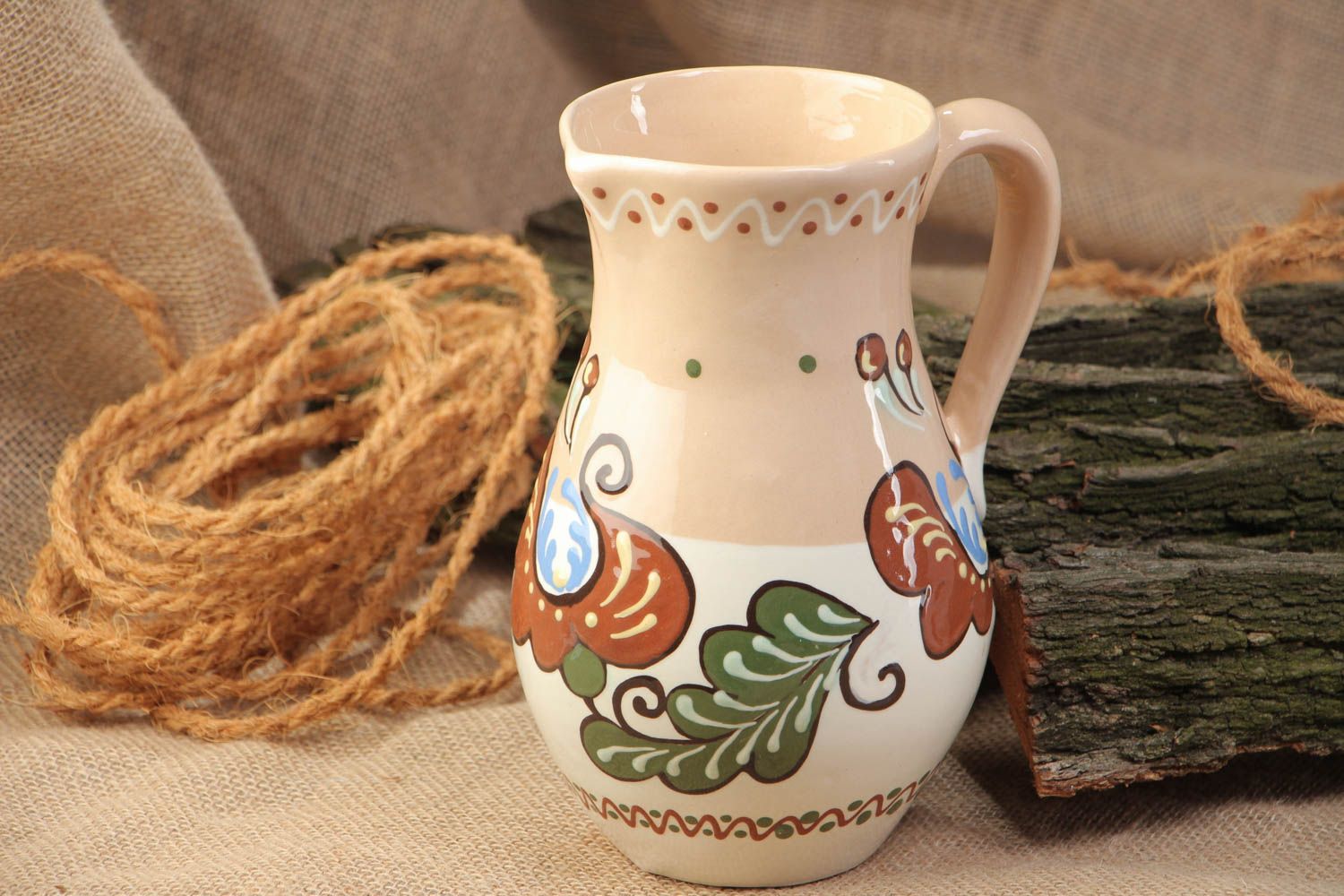 Keramik Krug für Wasser mit Bemalung hell Handarbeit Küchen Dekor 1.5 l  foto 1