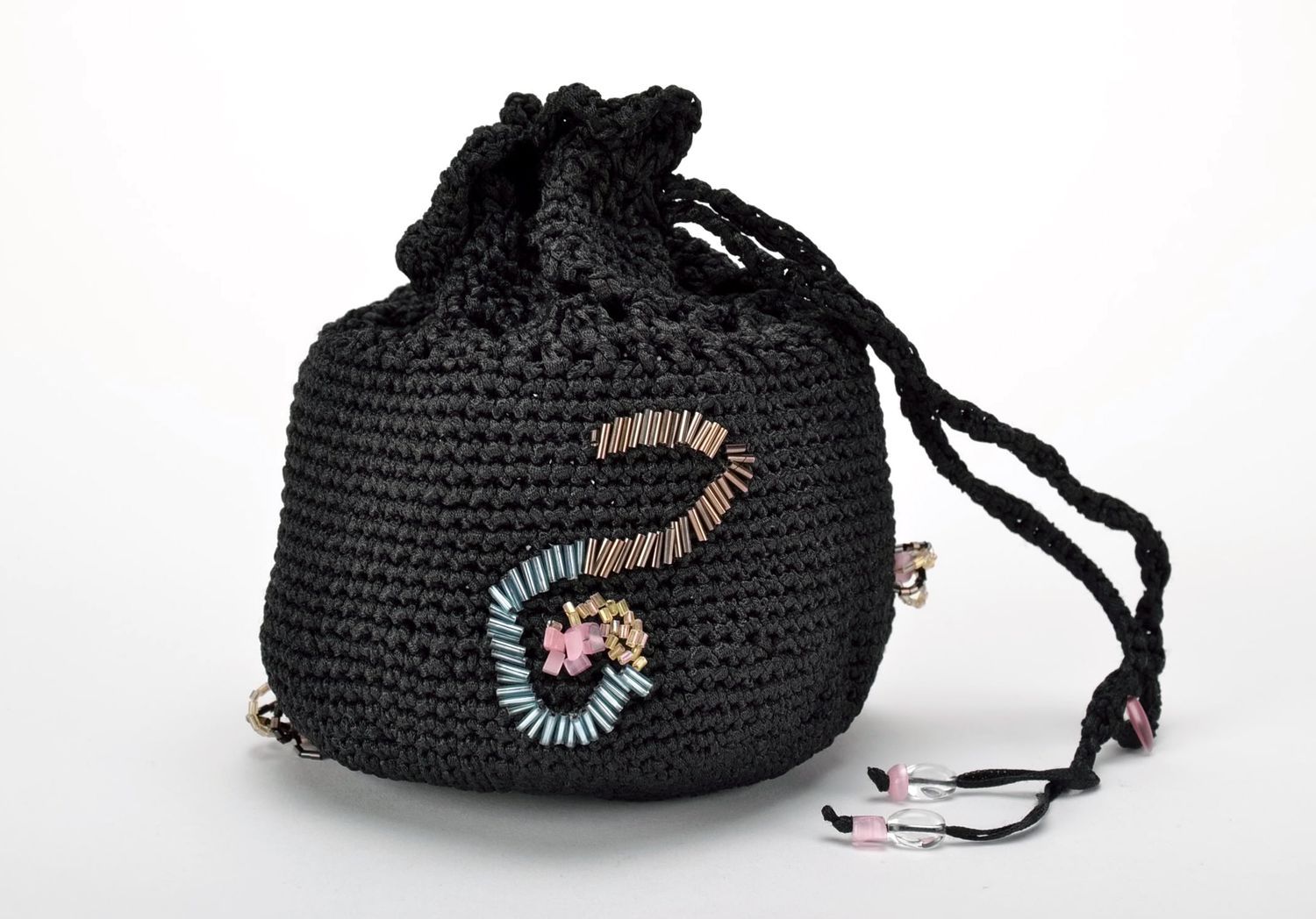 Knitted black cocktail bag photo 5