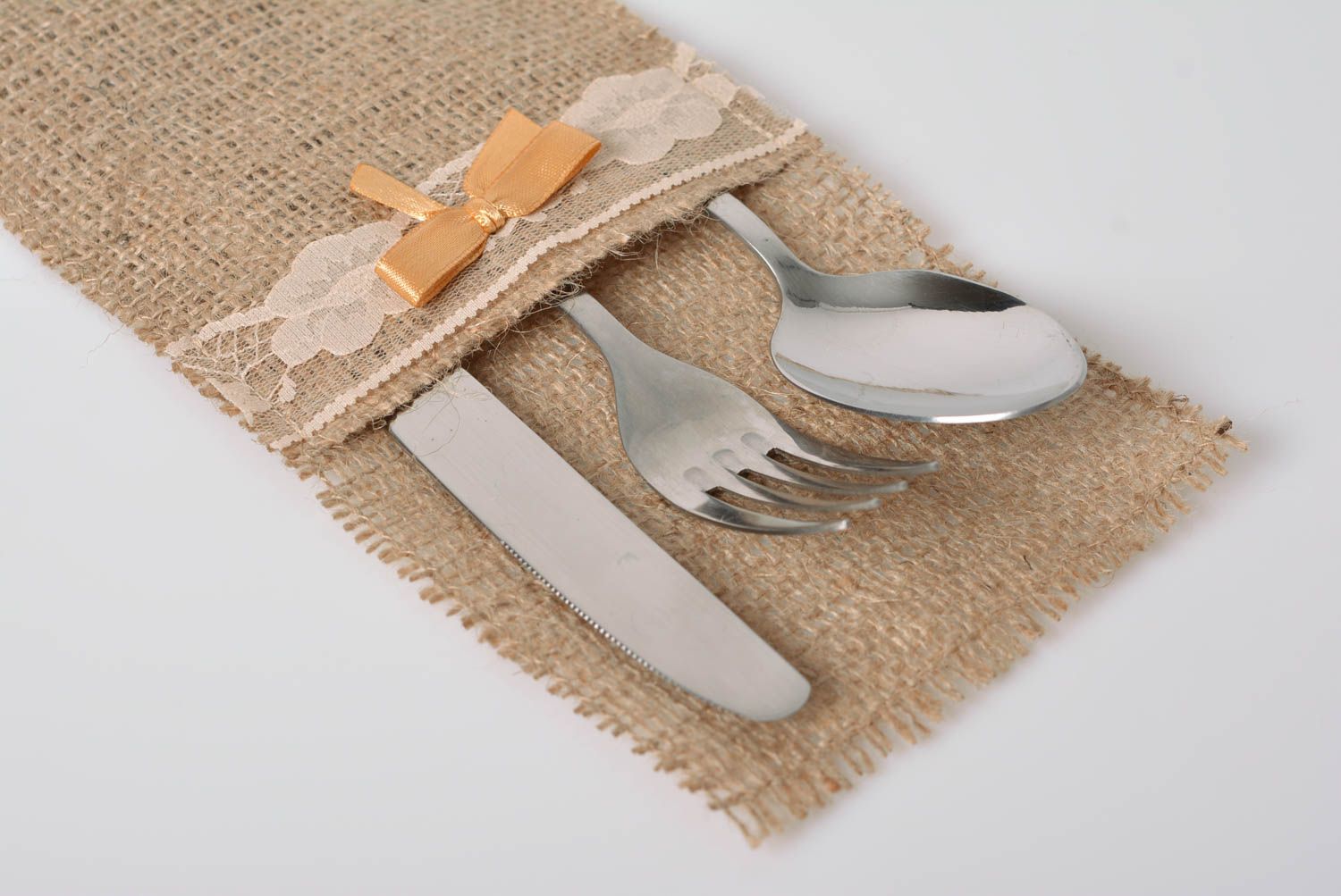 Rectangular handmade fabric organizer for cutlery made of burlap kitchen decor photo 3