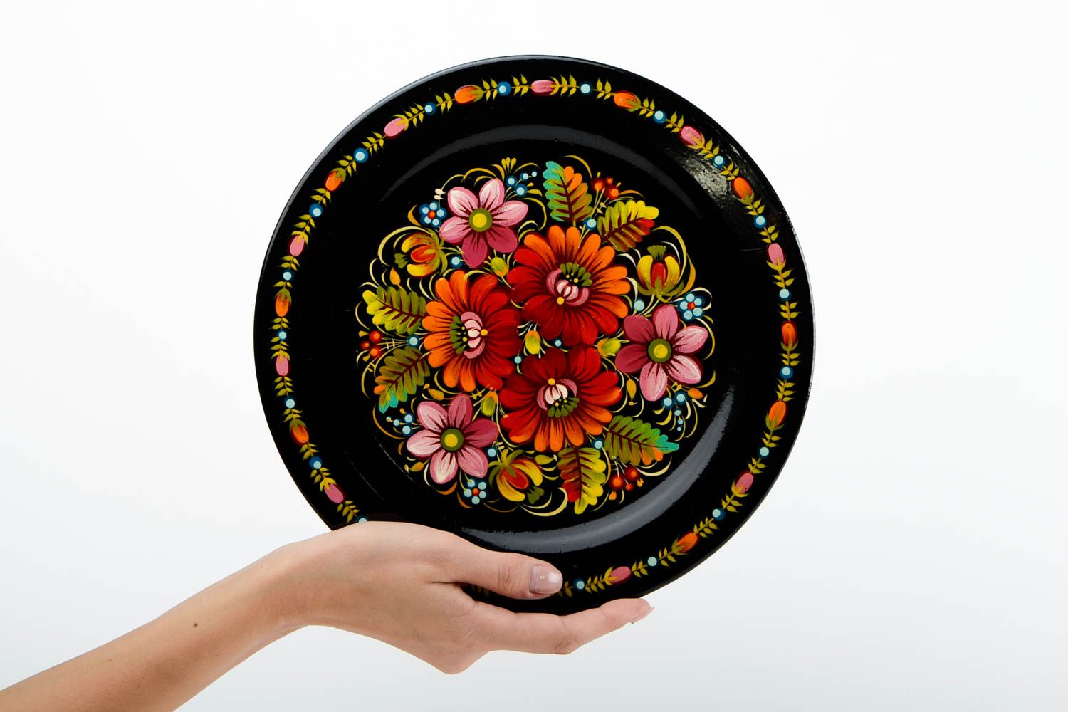 Подарочная тарелка ручной работы деревянная посуда с росписью декор для дома фото 2