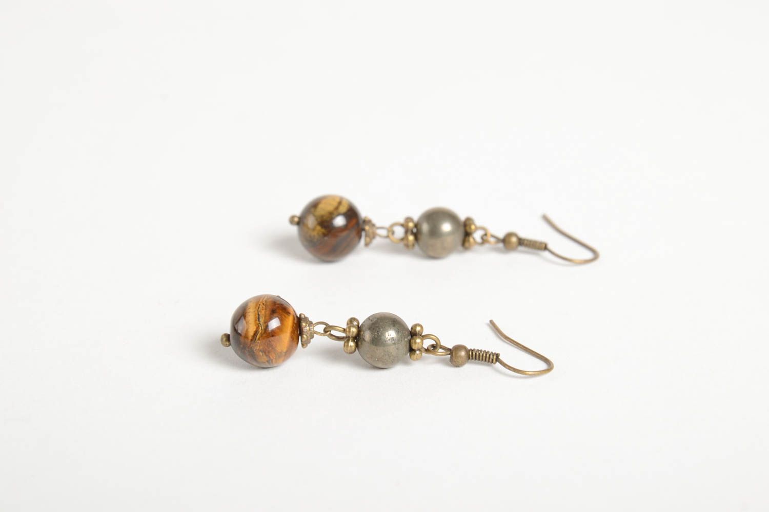 Handmade designer earrings unusual stylish jewelry accessory with natural stone photo 5