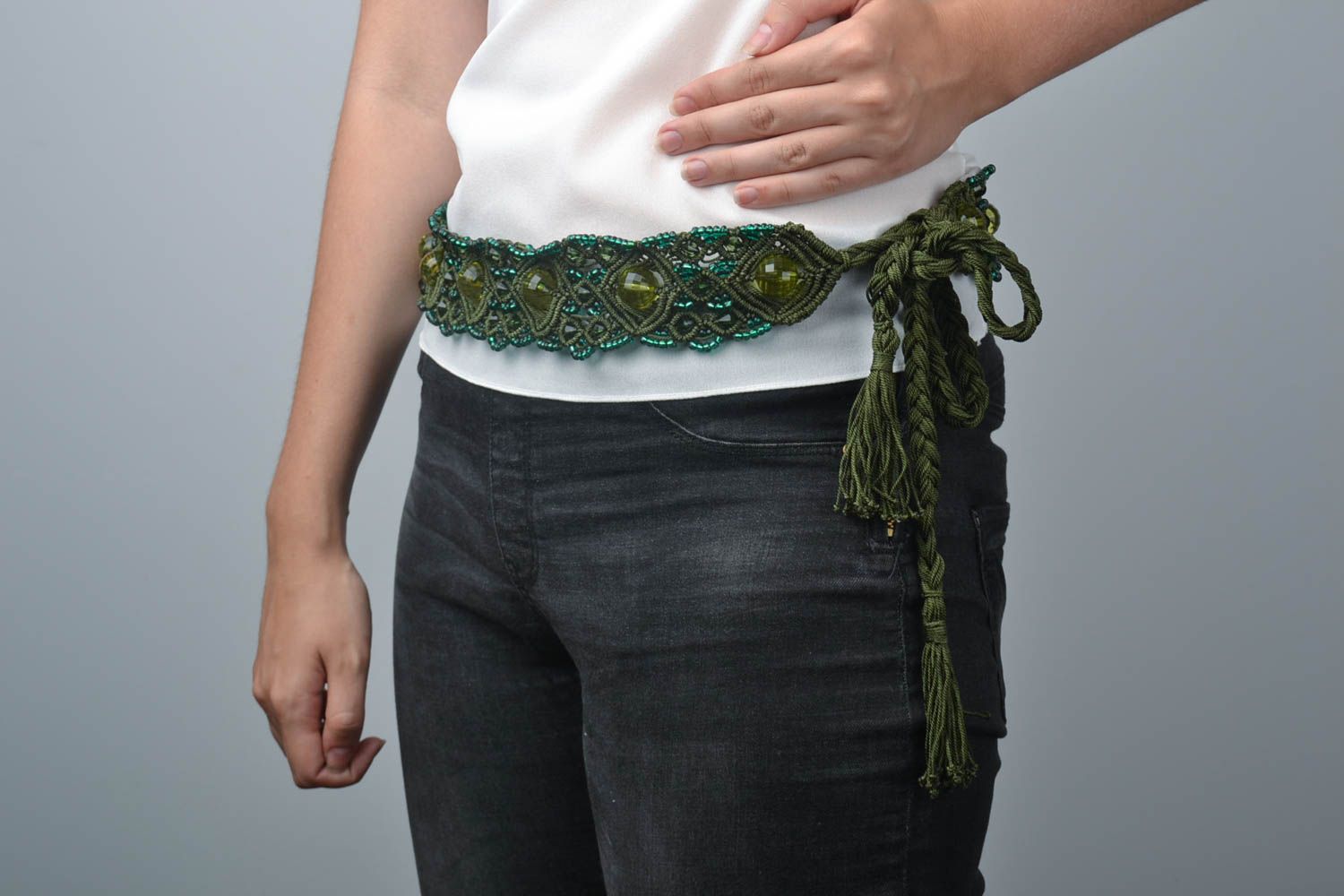 Beautiful handmade woven thread belt beaded belt textile macrame belt gift ideas photo 1