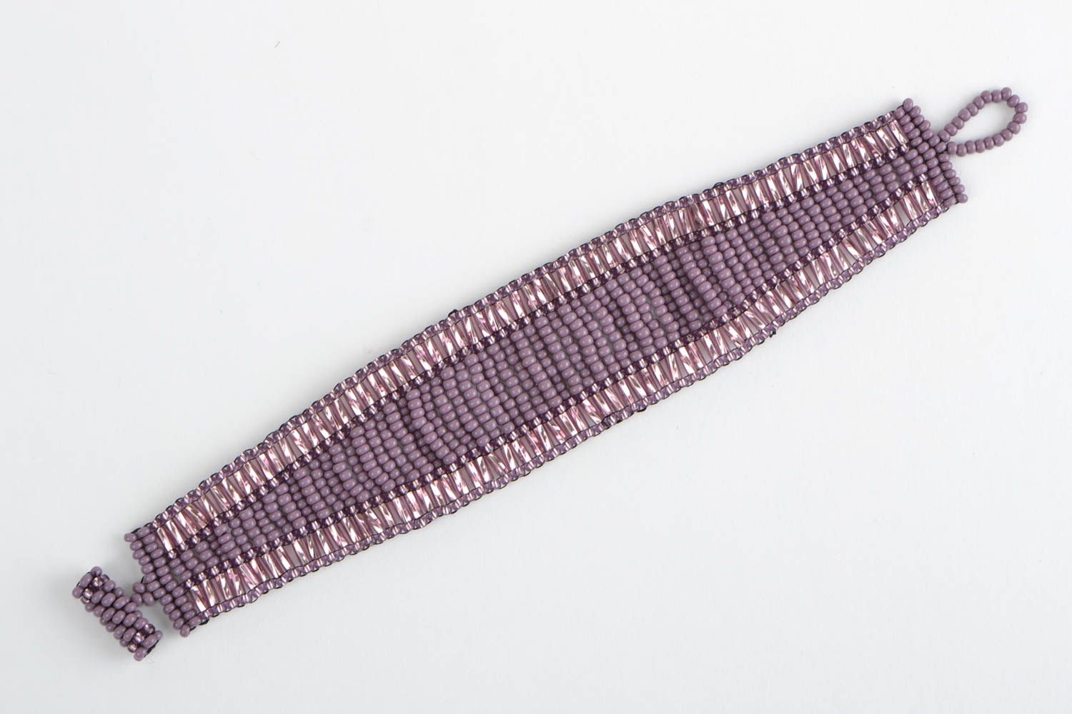 Bracelet large Bijou fait main tissé en perles de rocaille violet Cadeau femme photo 4