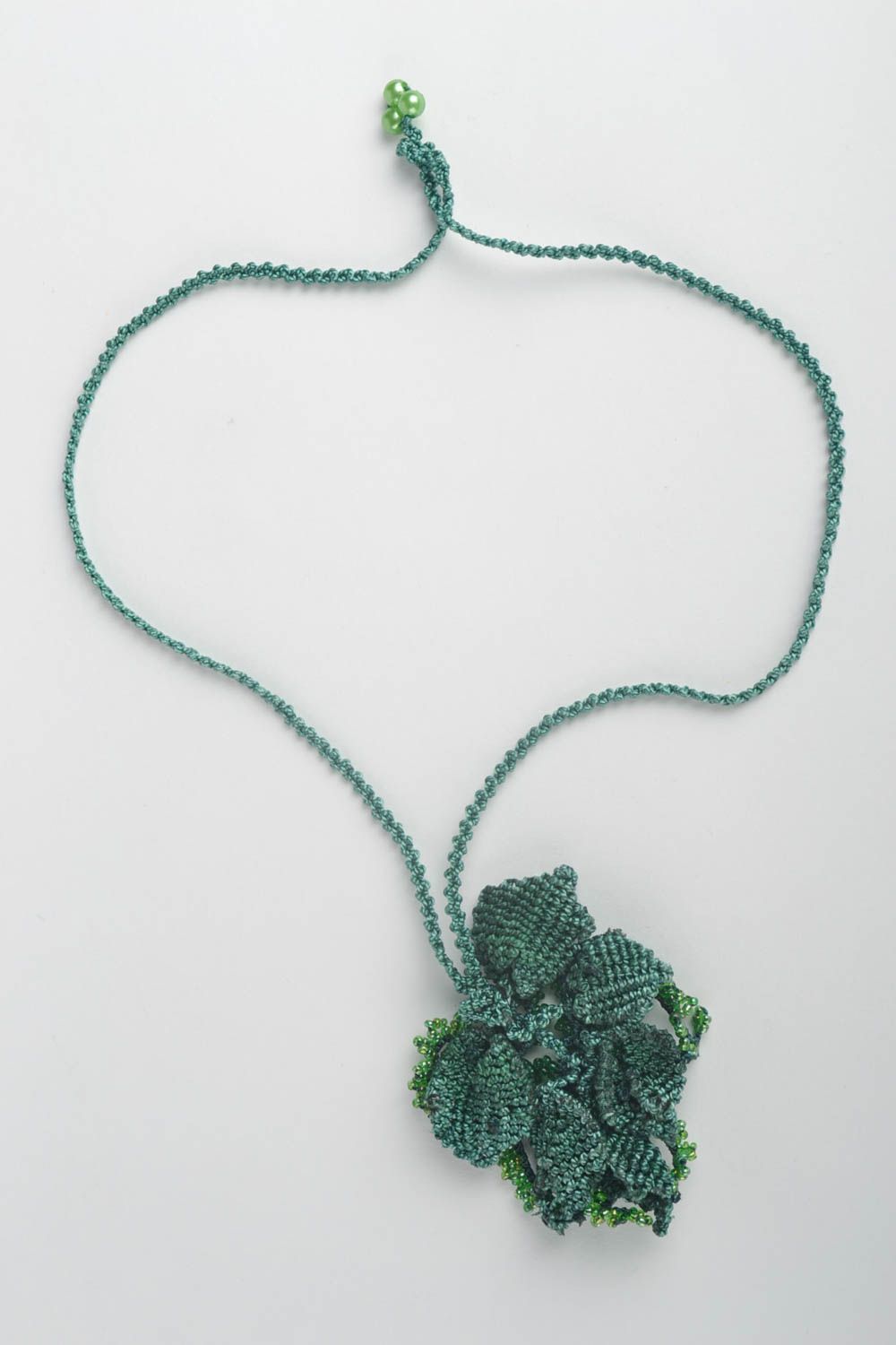 Украшение ручной работы текстильный кулон подвеска на шею оригинальная зеленая фото 3
