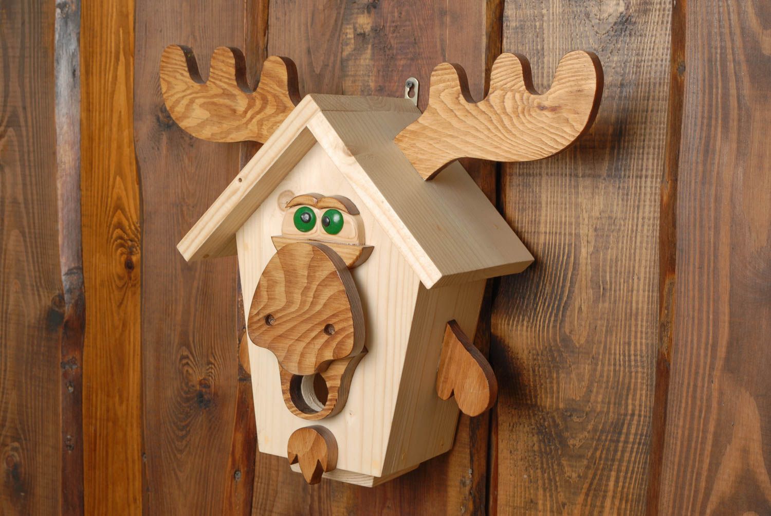 Holz Haus für Vögel gutherziger Elch aus rein ökologischem Material originell foto 1