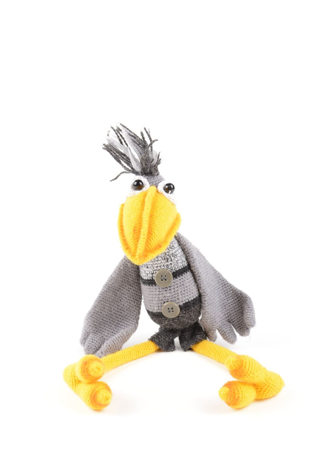 Peluche tricotée Jouet fait main corbeau laine design Cadeau pour enfant photo 2