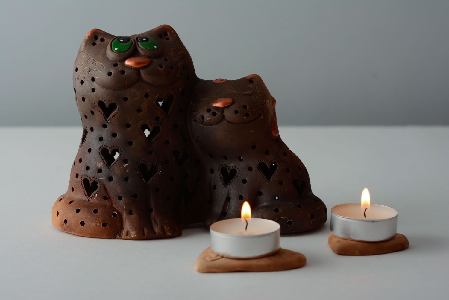 Clay candle holder Cats photo 1