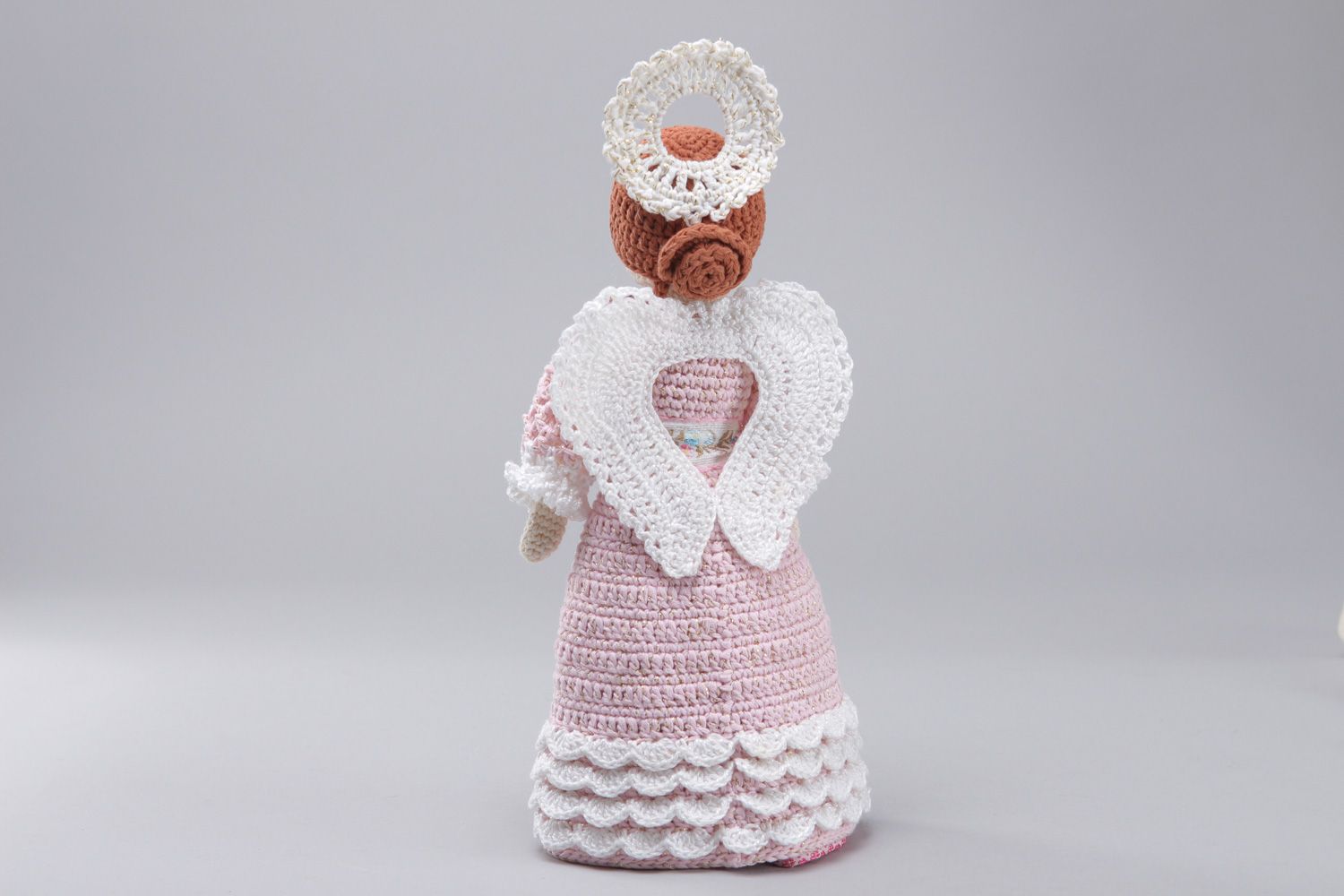 Handmade soft toy angel crocheted of cotton threads for kids and interior decor photo 3