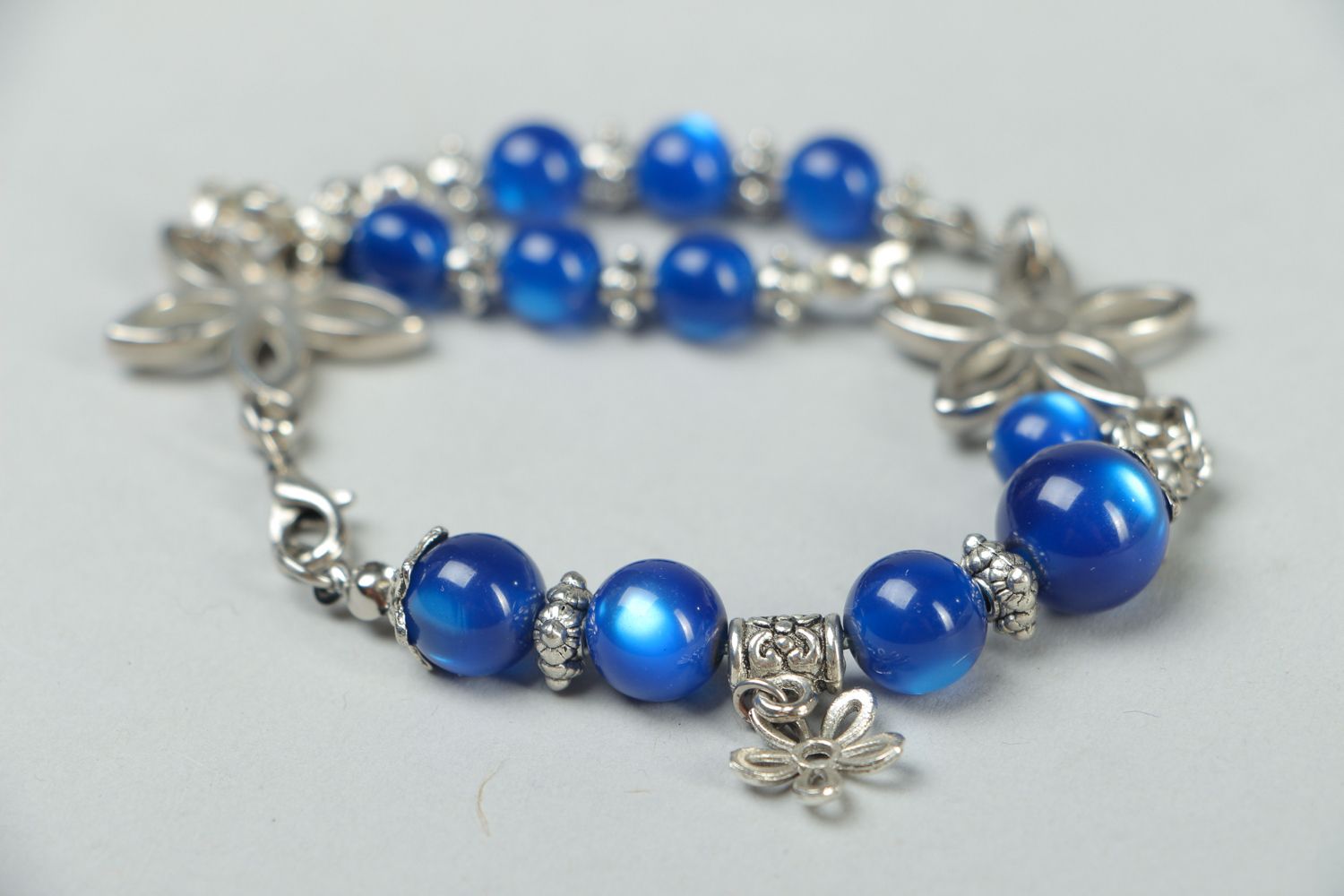 Handmade plastic bead jewelry set Blue Night photo 3
