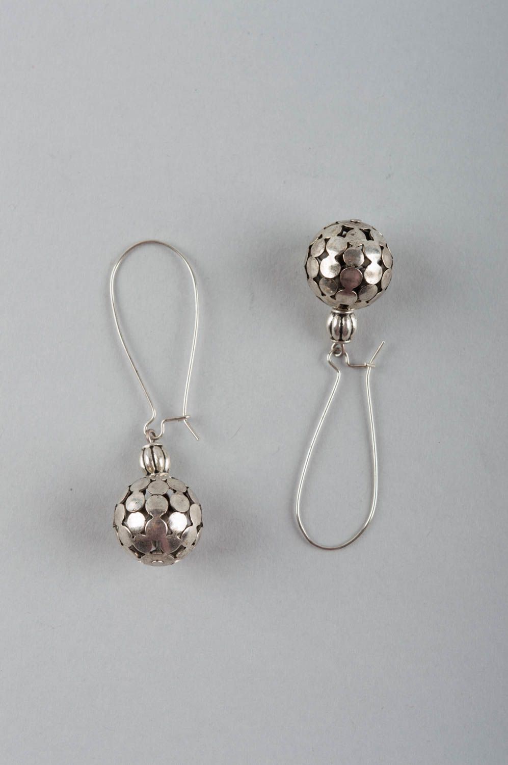 Beautiful handmade long metal ball earrings women's designer jewelry photo 2