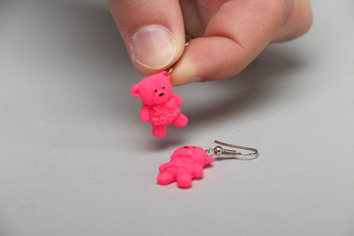 Polymer clay earrings in the shape of pink bears photo 3