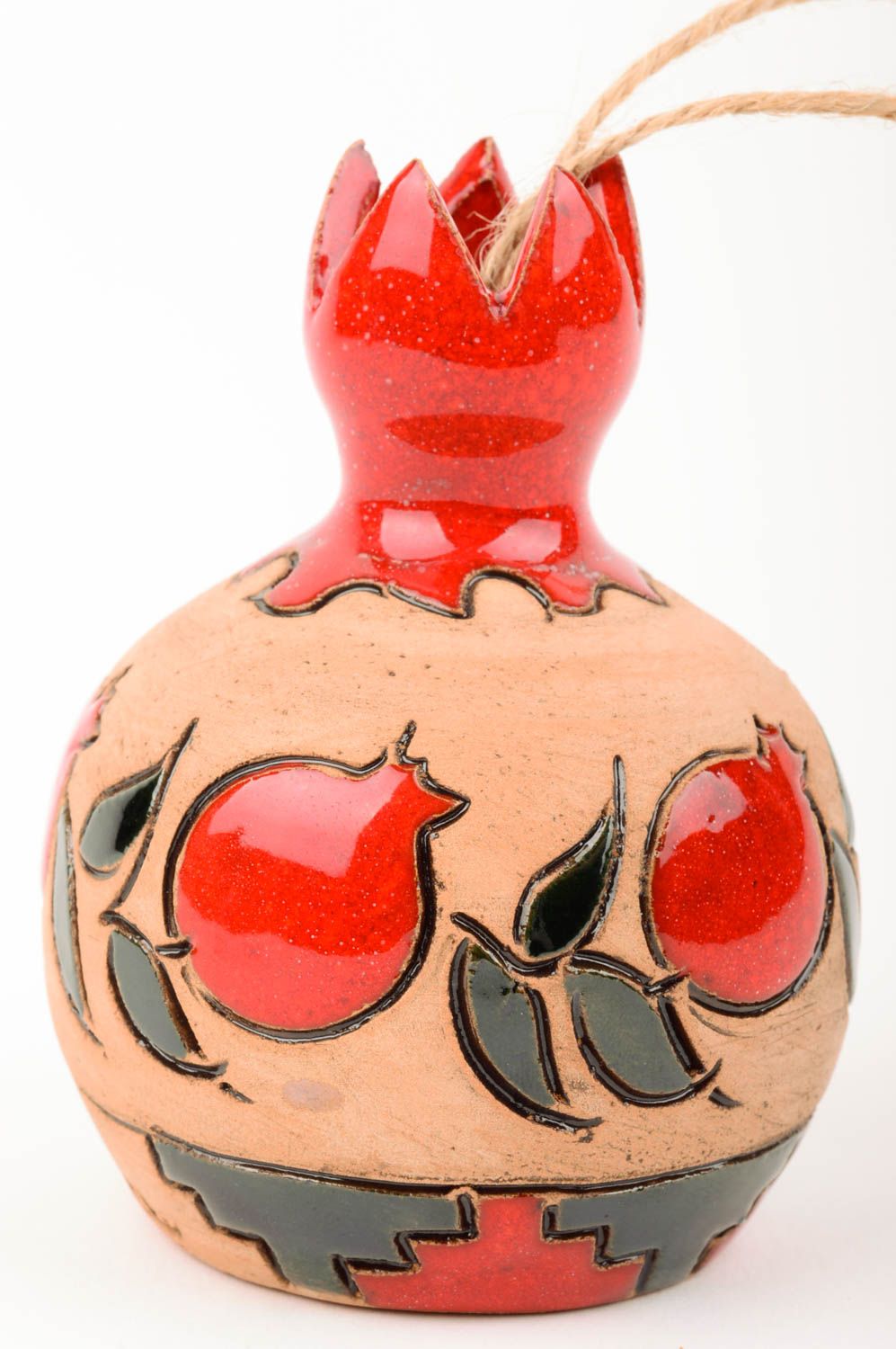 Handgemachte Keramik Deko Glöckchen Figur aus Ton Geschenk Idee Granatapfel foto 1