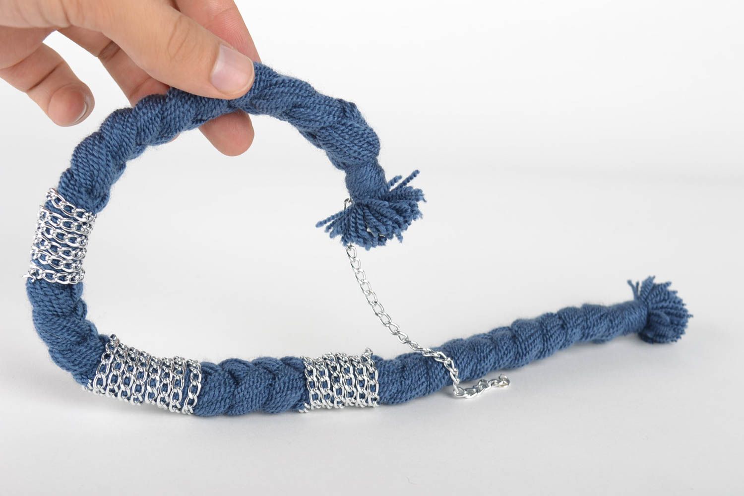 Handmade geflochtene Halskette Collier blau Accessoire für Frauen modisch foto 5