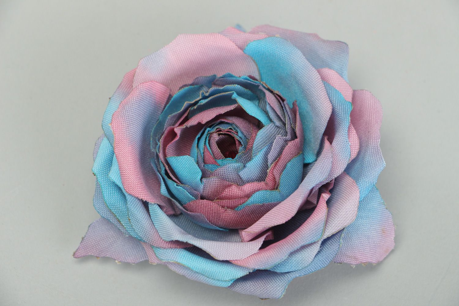 Handmade tender floral brooch made of fabric in romantic style Blue Rose photo 1