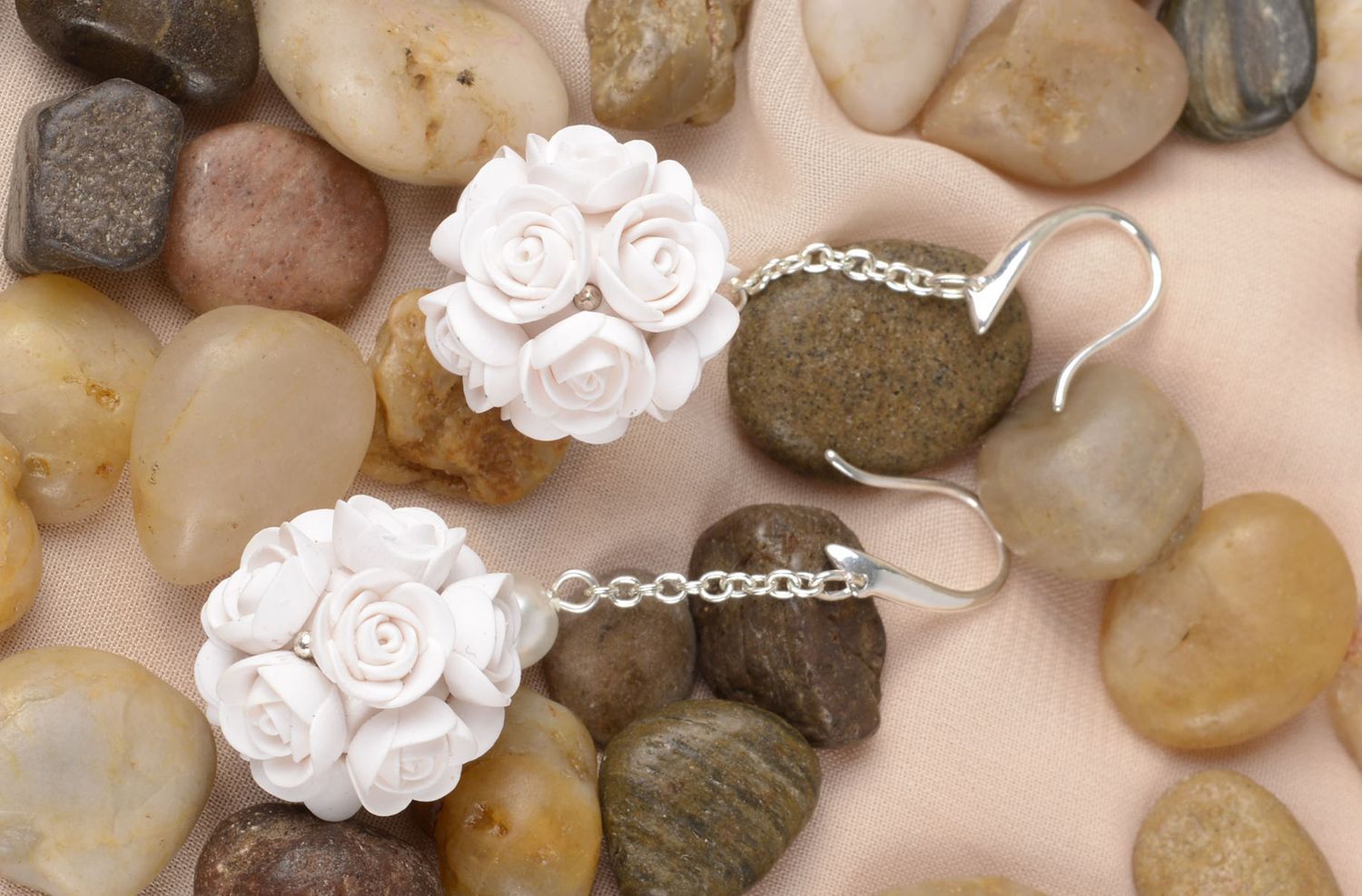 Handmade white tender earrings cute wedding accessory earrings with charms photo 1