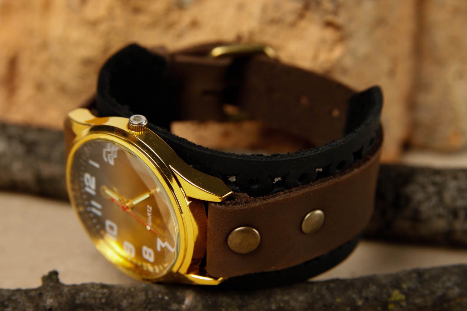Bracelet cuir fait main Bracelet de montre large brun Accessoire en cuir photo 1