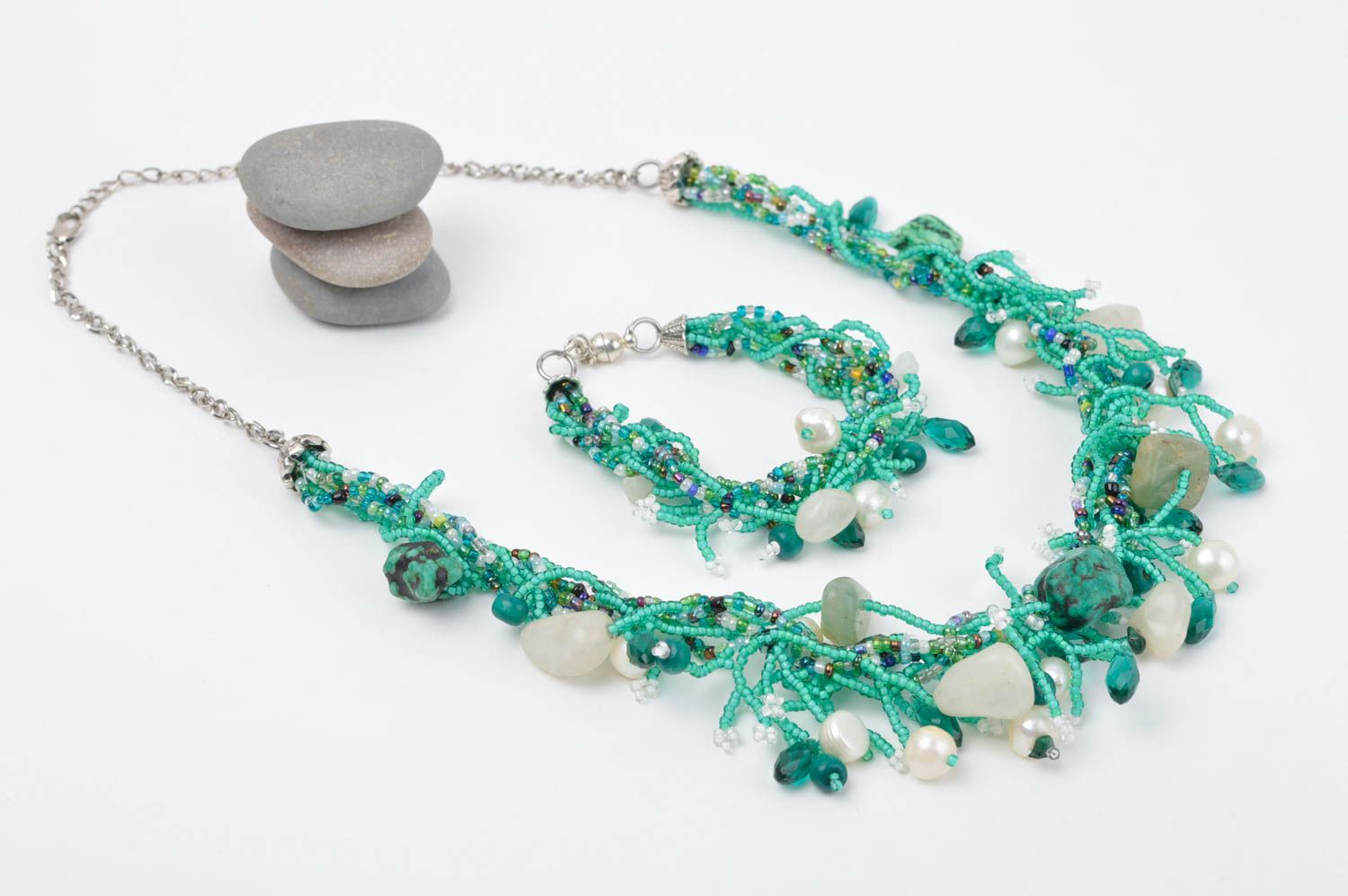 Handmade jewelry set fashion necklace wrist bracelet beaded jewelry gift for her photo 1