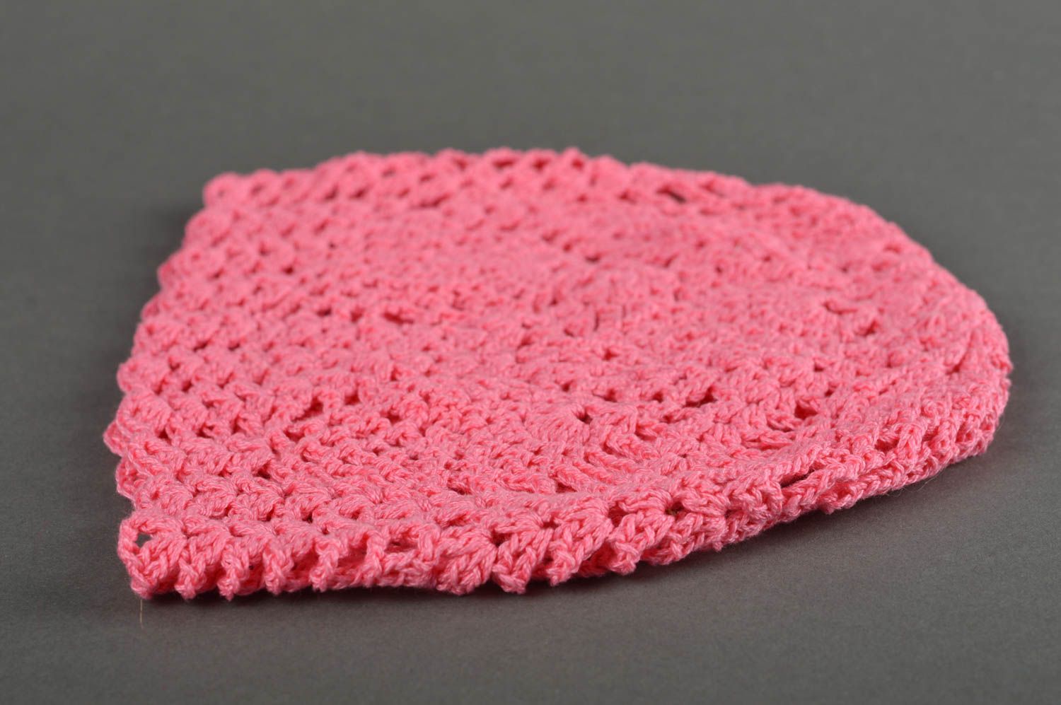 Вязаная шапка для детей хэндмэйд шапочка на девочку весенняя шапка розовая фото 5